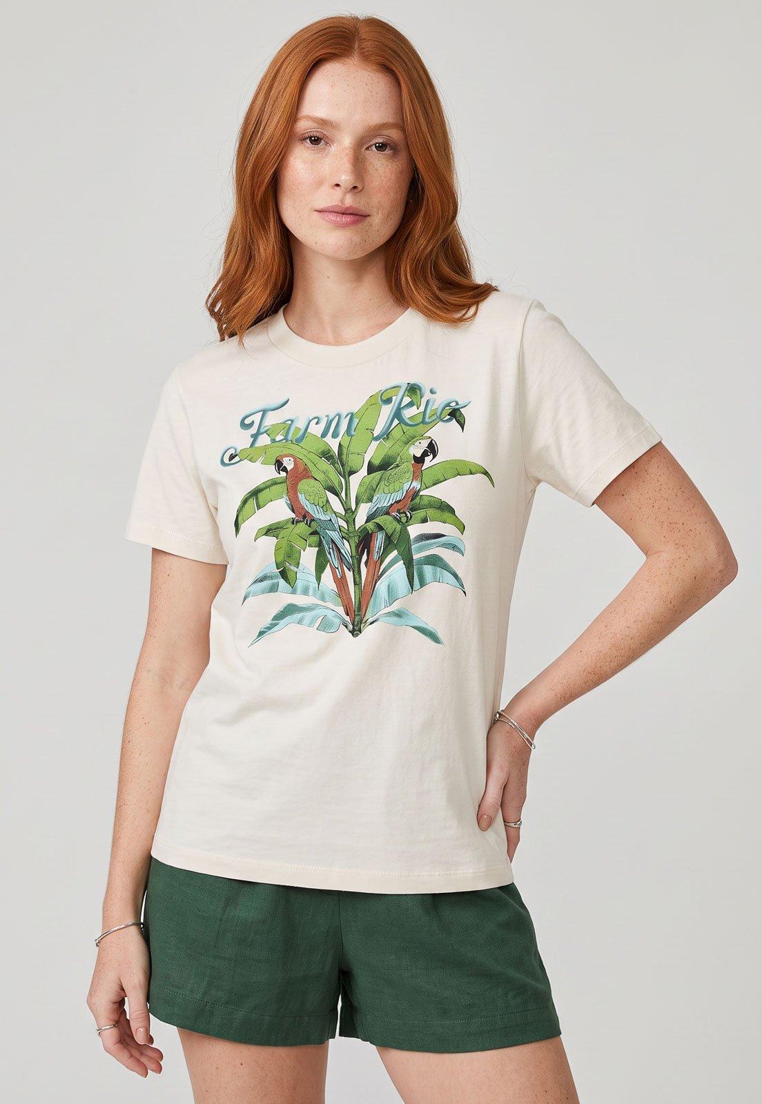 Camiseta Feminina FARM Estampa Araras Branca