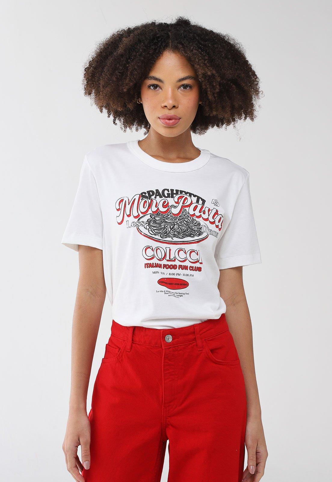 Camiseta Feminina Colcci Estampa More Pasta Branca