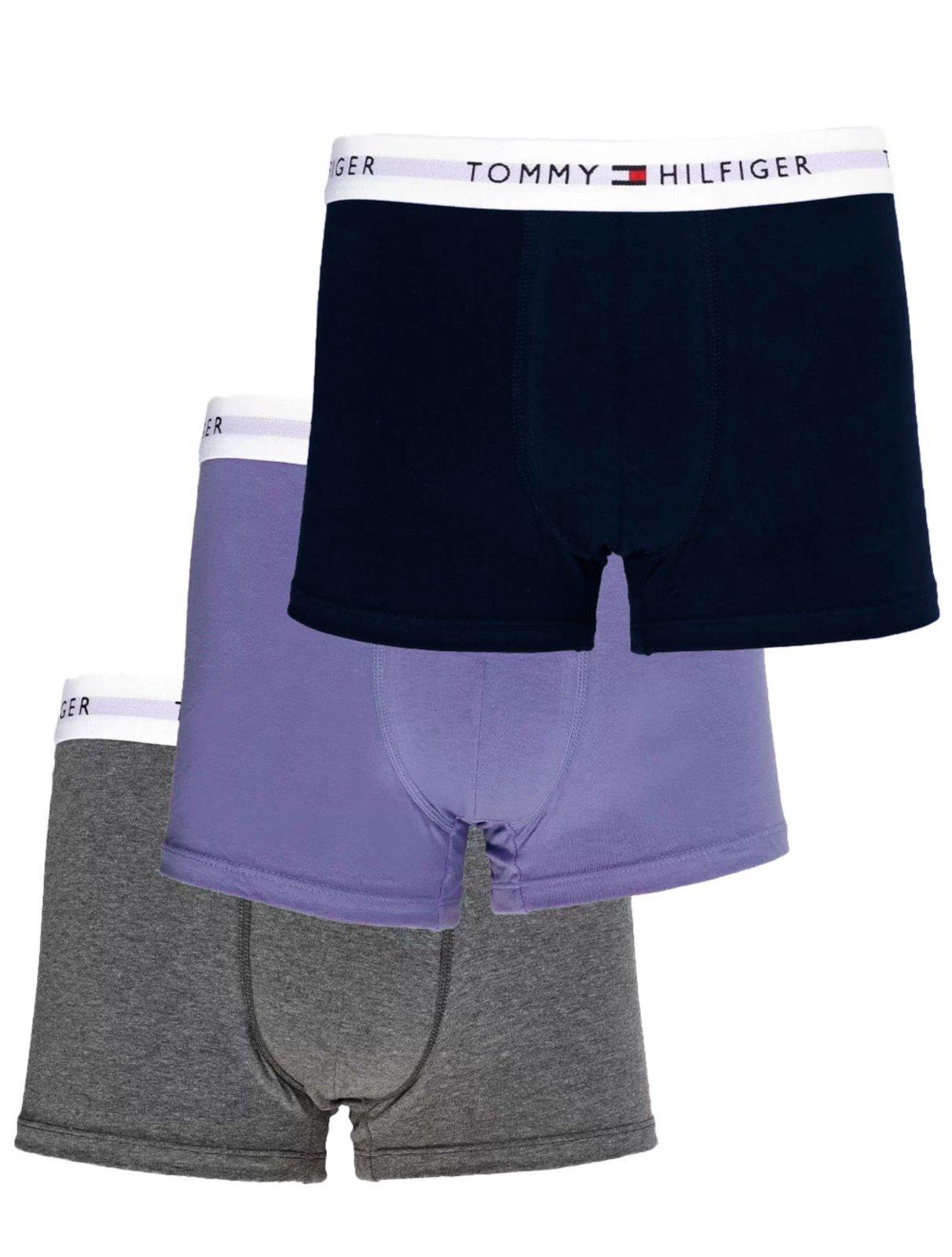 Cueca Tommy Hilfiger Cotton Stretch Trunk Azul Claro Marinho e Grafite Pack 3UN