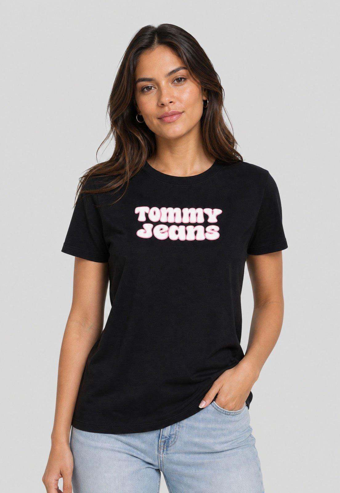 Camiseta Feminina Tommy Jeans Estampa Frontal Preta