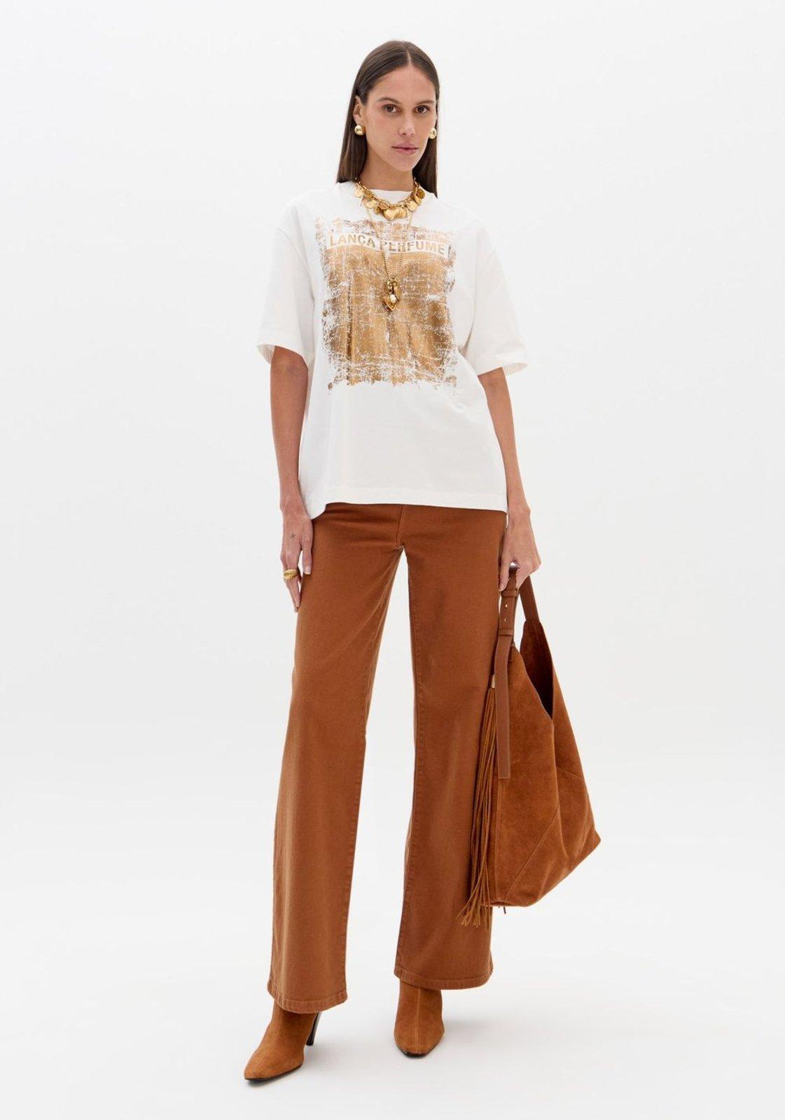 Calça Sarja Wide Leg Cintura Alta Lança Perfume