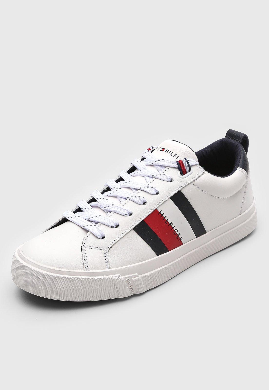 Tênis Tommy Hilfiger Recortes Branco/Azul-Marinho