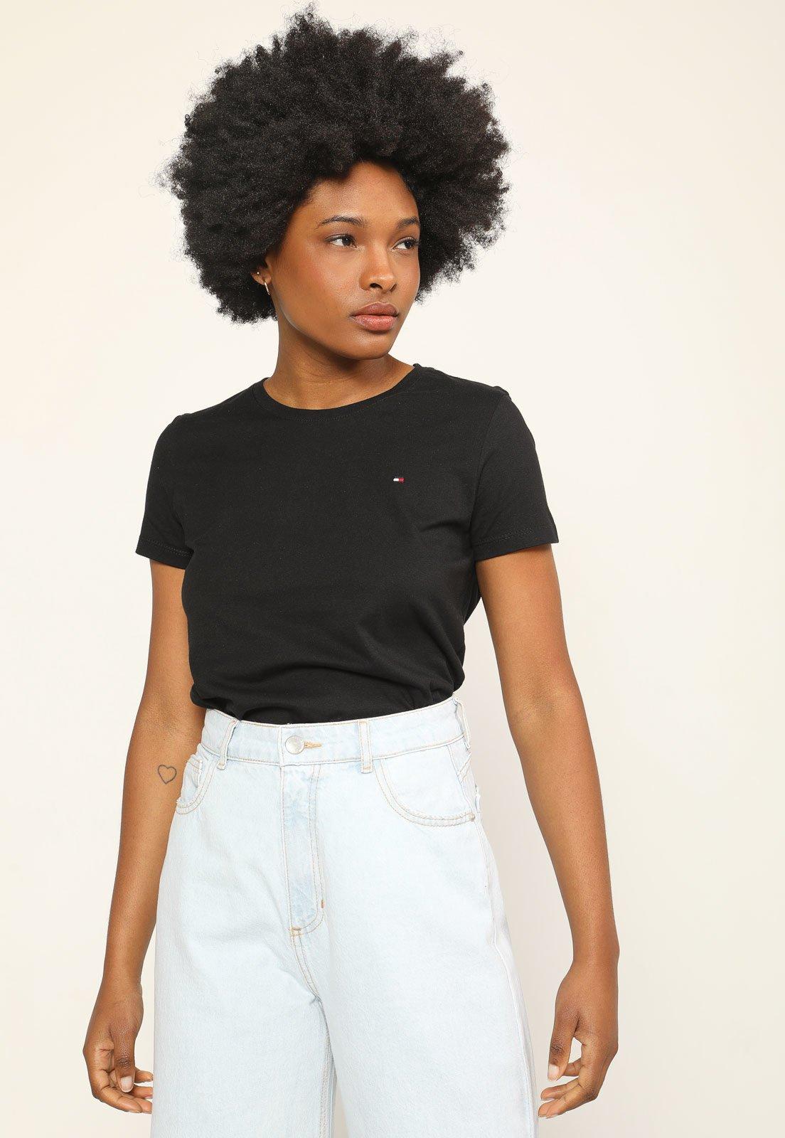 Camiseta Tommy Hilfiger Logo Bordado Preta