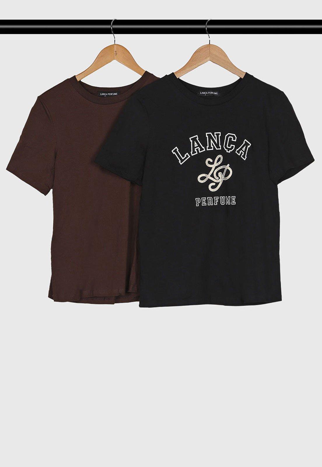 Kit 2 Camiseta Feminina Lança Perfume Logo Preta