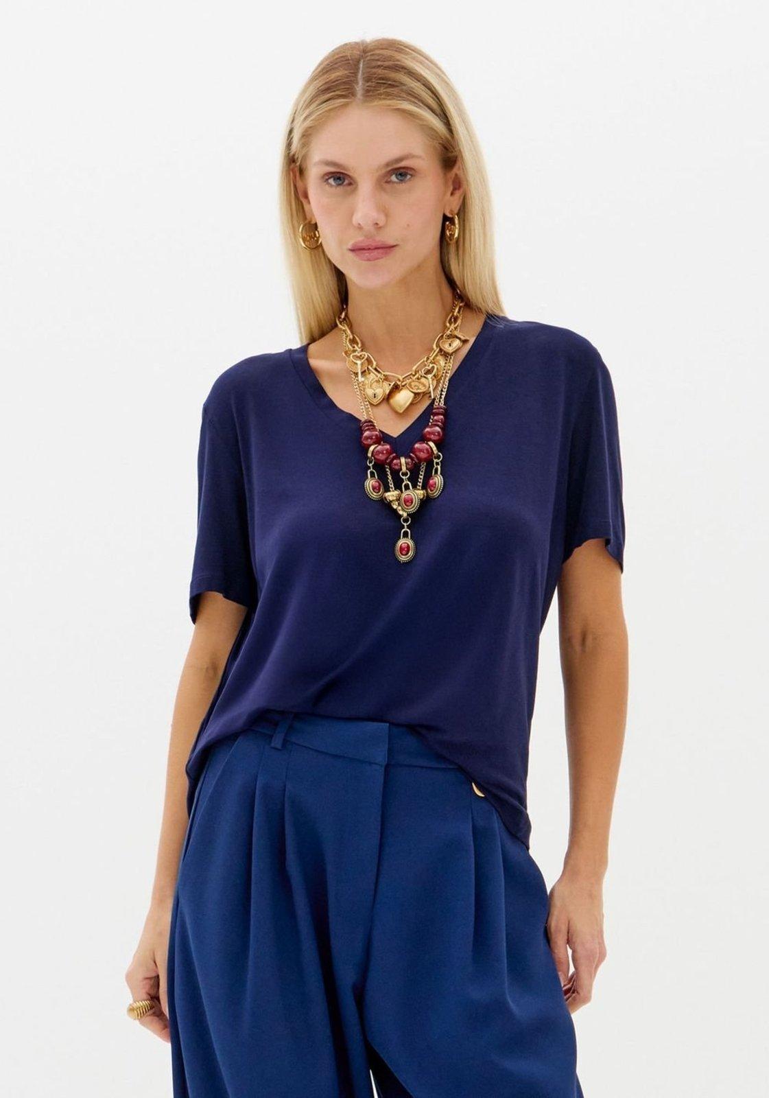 Blusa Com Decote V De Manga Curta Lança Perfume