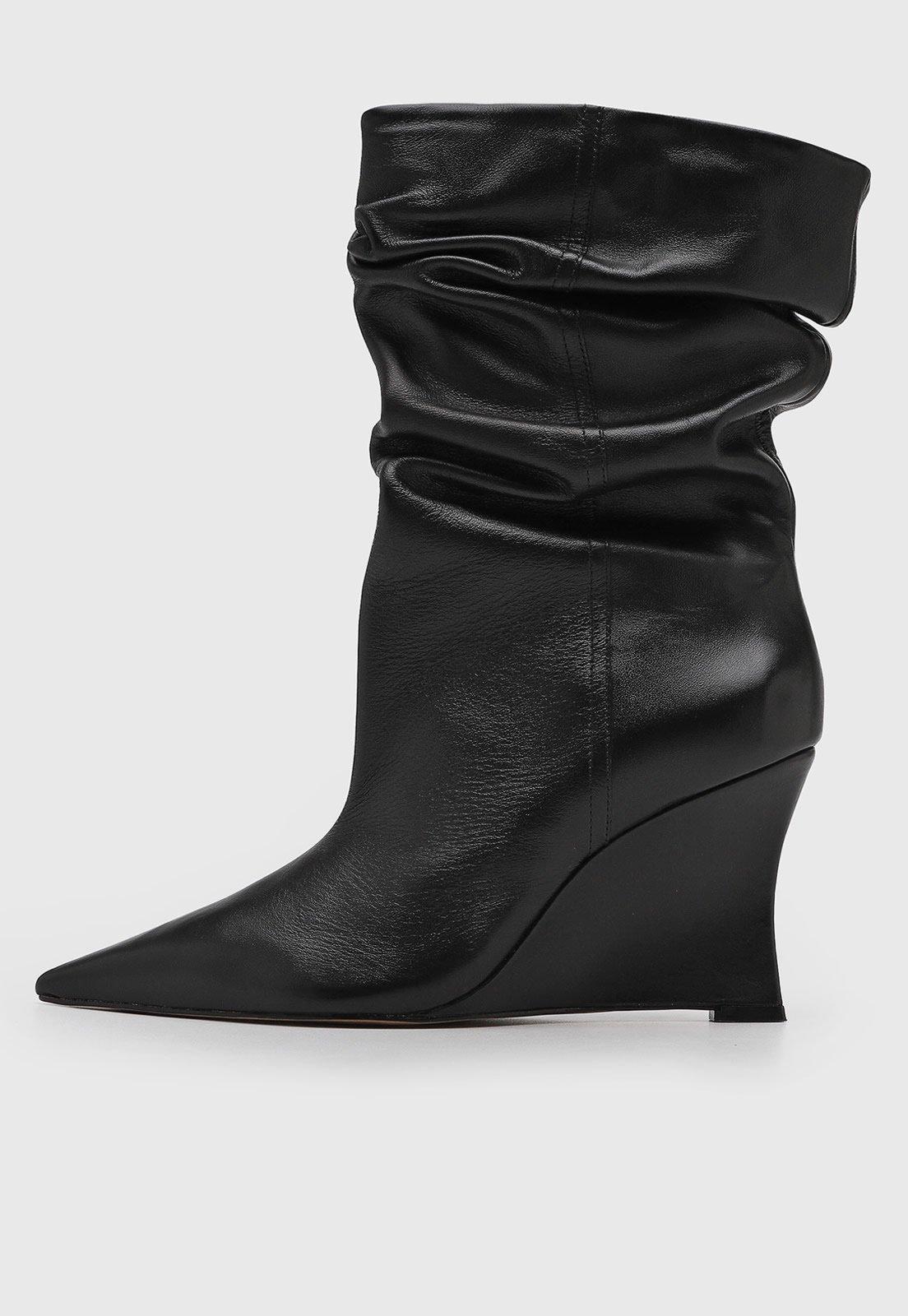 Bota Feminina Arezzo Cano Médio Salto Alto Preta