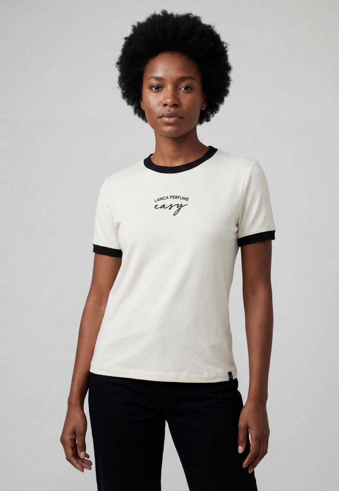 Camiseta Feminina Lança Perfume Estampa Centralizada Branca