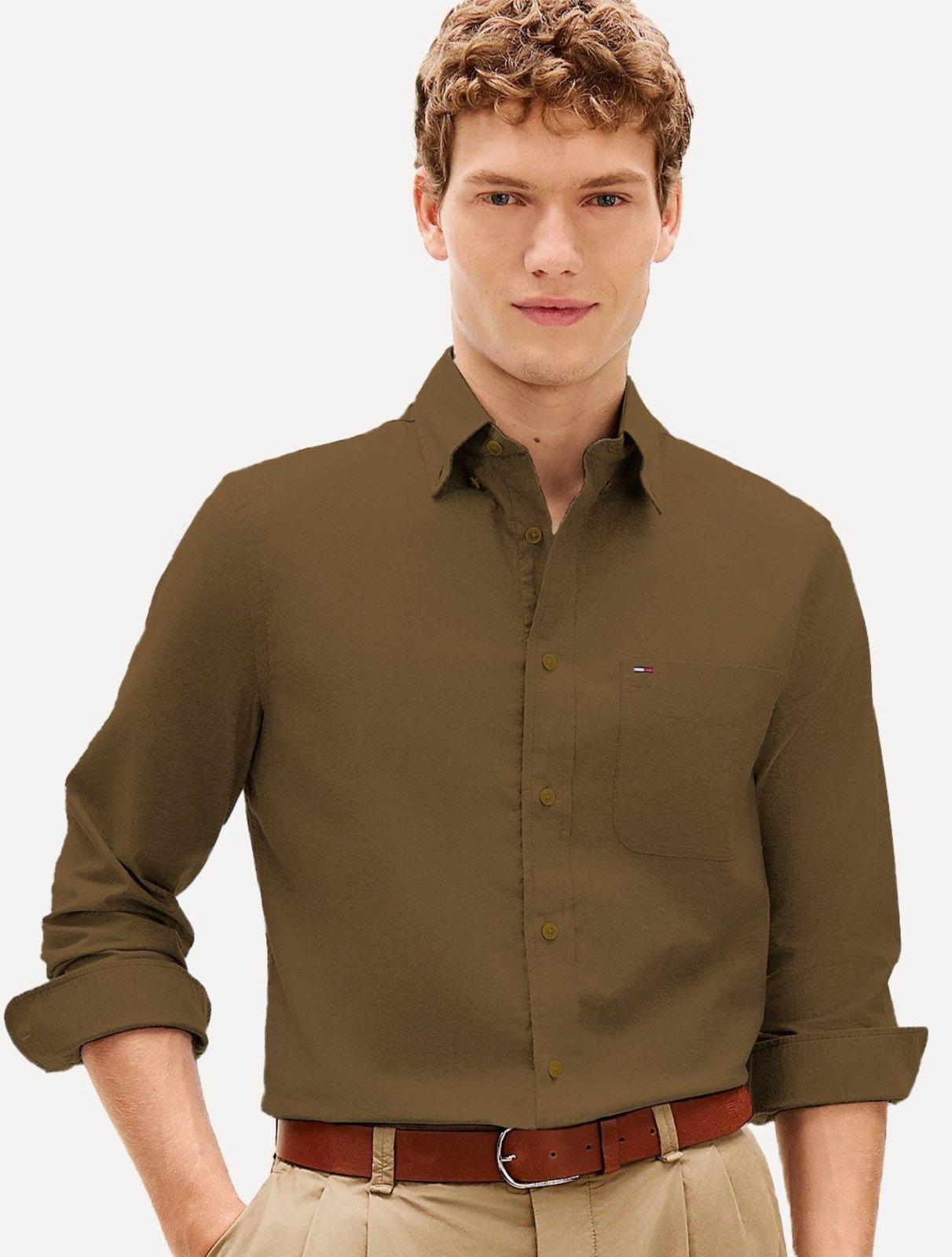 Camisa Tommy Jeans Masculina Regular Flannel Pocket Marrom Escuro