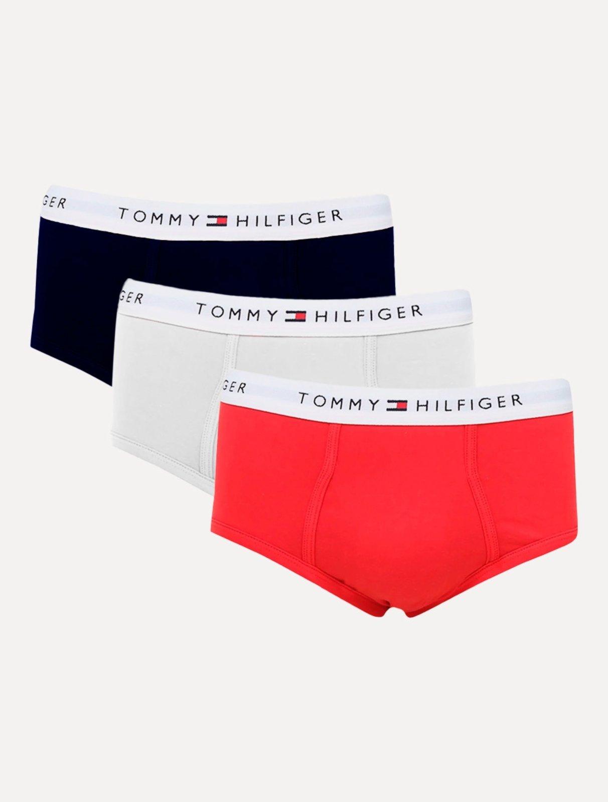 Cueca Tommy Hilfiger Cotton Stretch Brief Vermelha/Marinho/Branca Pack 3UN