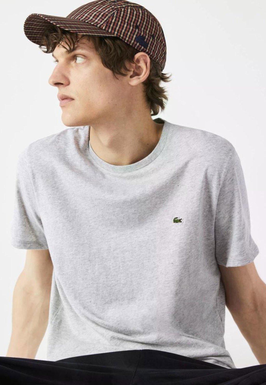 Camiseta Masculina Em Jérsei De Algodão Pima Com Gola Redonda Cinza