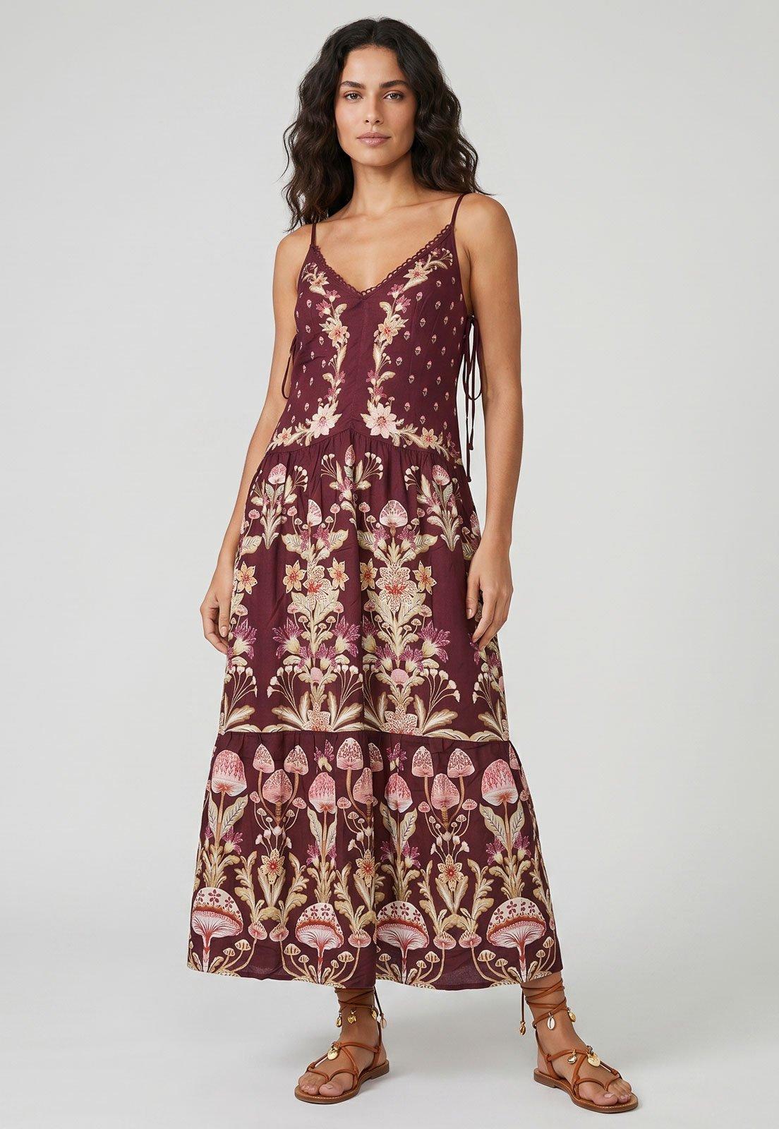 Vestido Feminino FARM Estampado Vinho