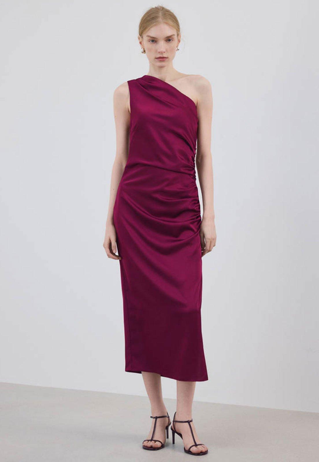 Vestido Feminino Mango Saffron Assimétrico Burgundy