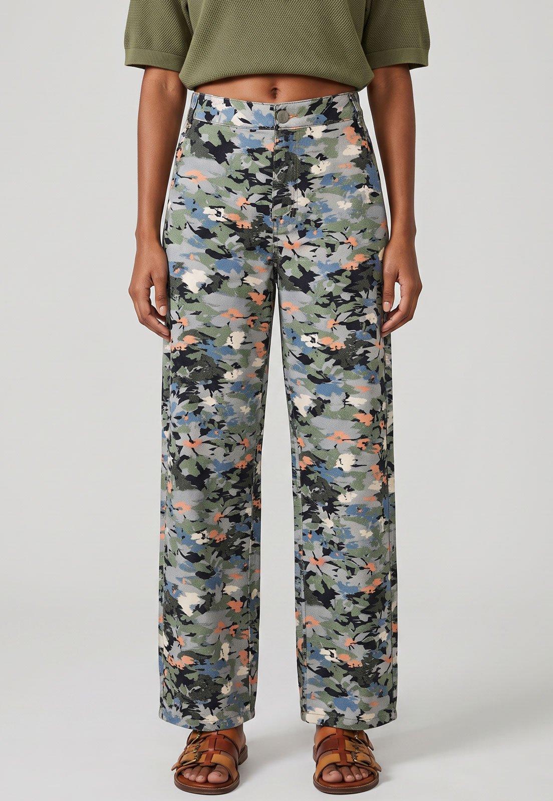 Calça Feminina FARM Padrão Floral Cinza