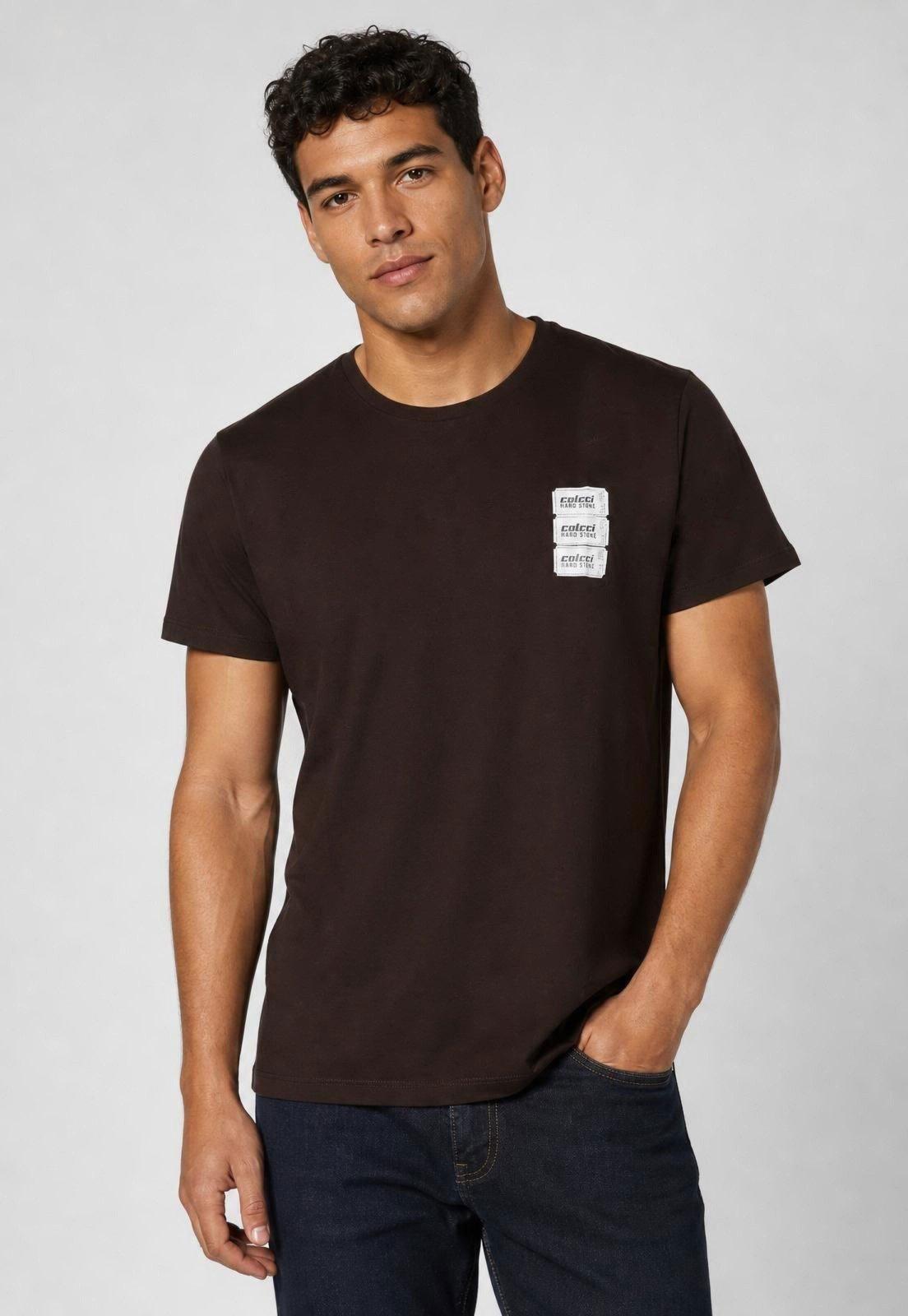 Camiseta Masculina Colcci Tickets Marrom