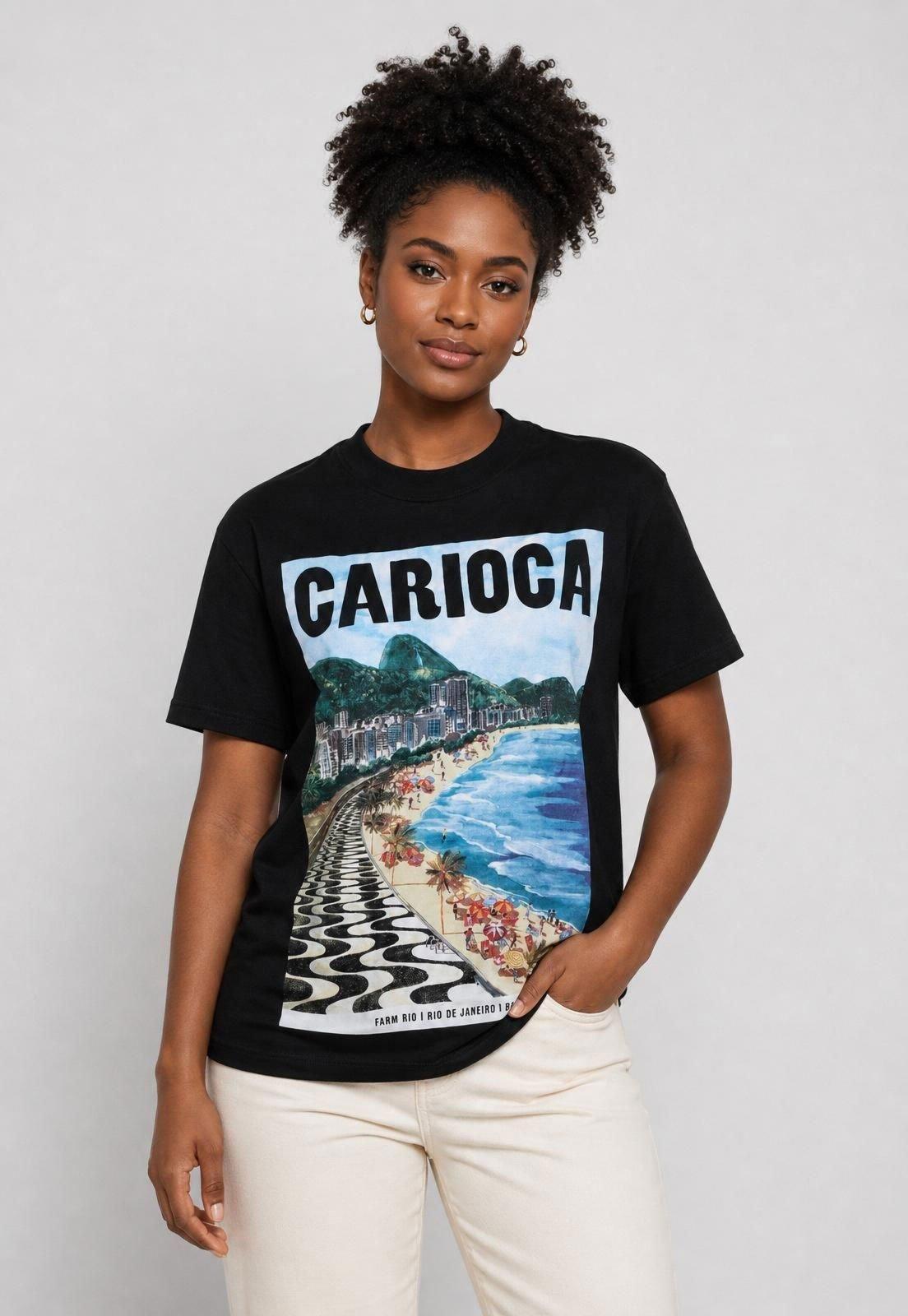 Camiseta Feminina FARM Estampa Preta