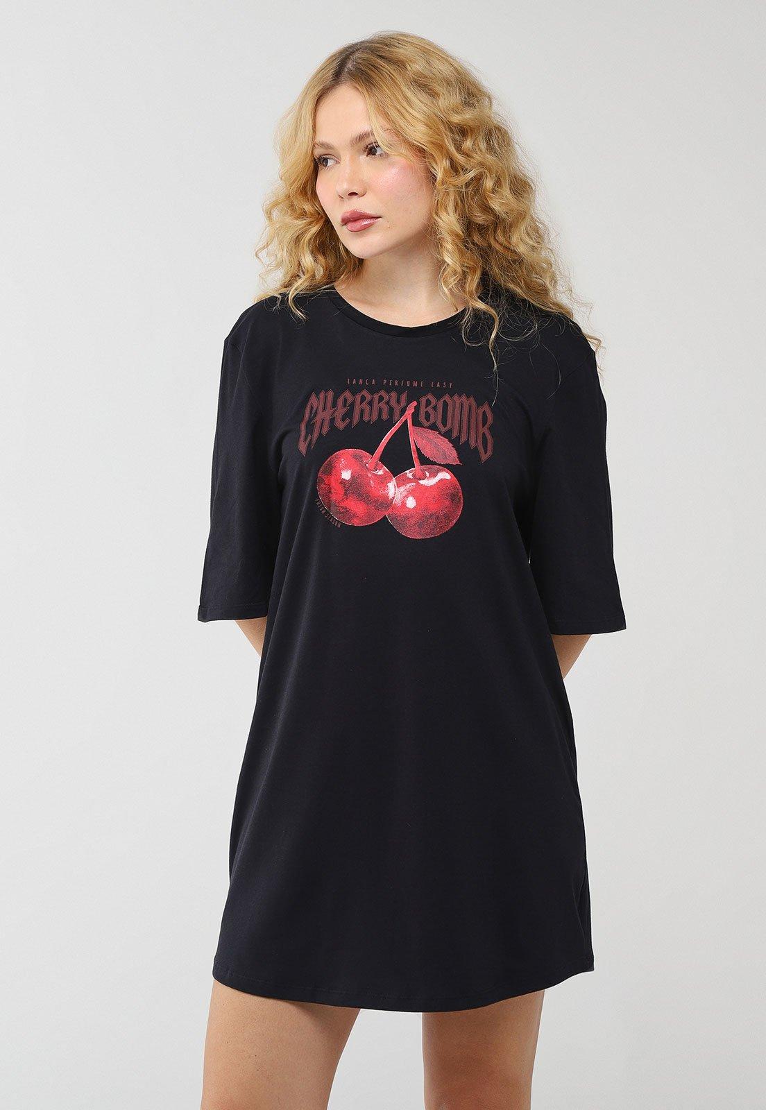 Vestido Feminino Lança Perfume T-Dress Cherry Bomb Preto