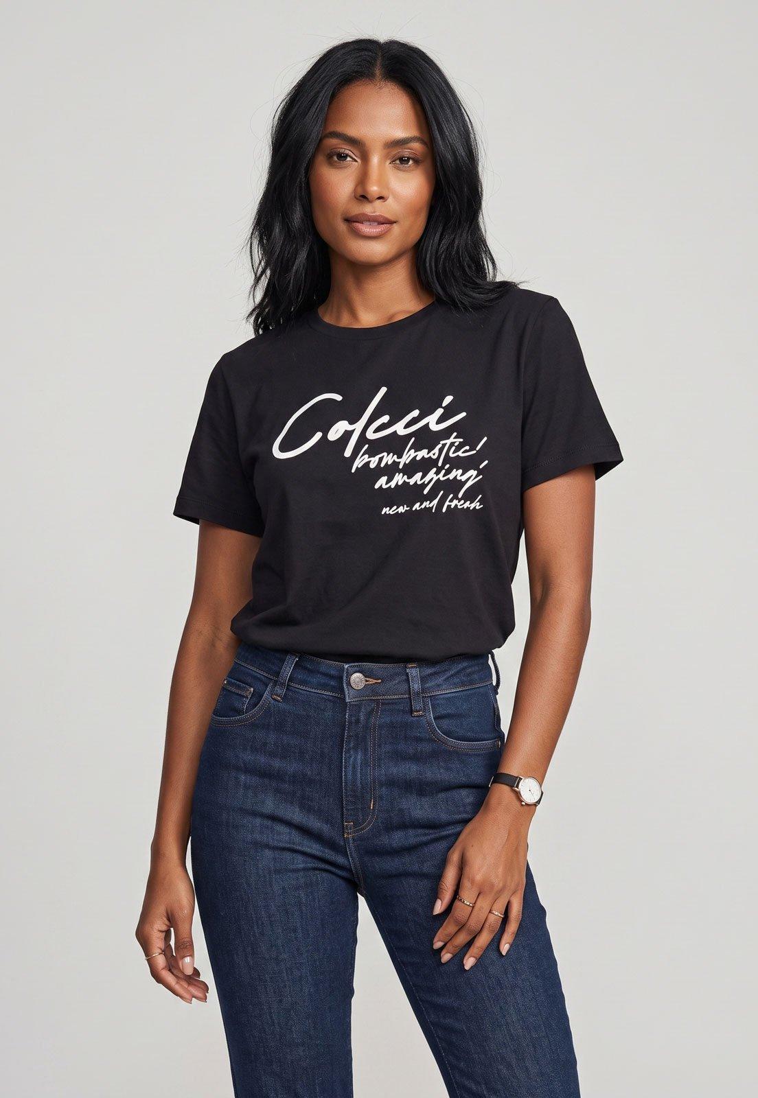 Camiseta Feminina Colcci Lettering Preta