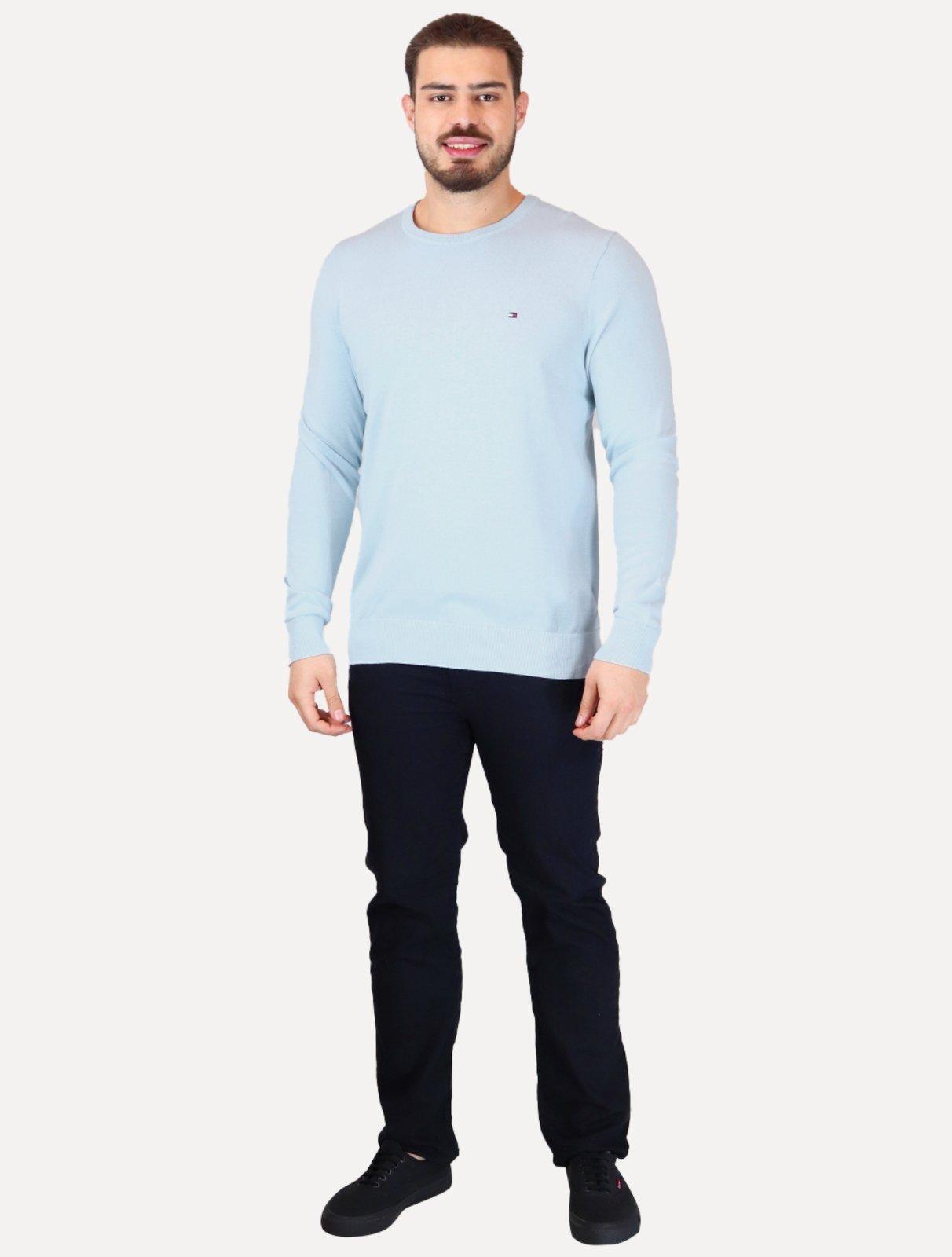 Suéter Tommy Hilfiger Masculino Crewneck Essential Cotton Azul Claro