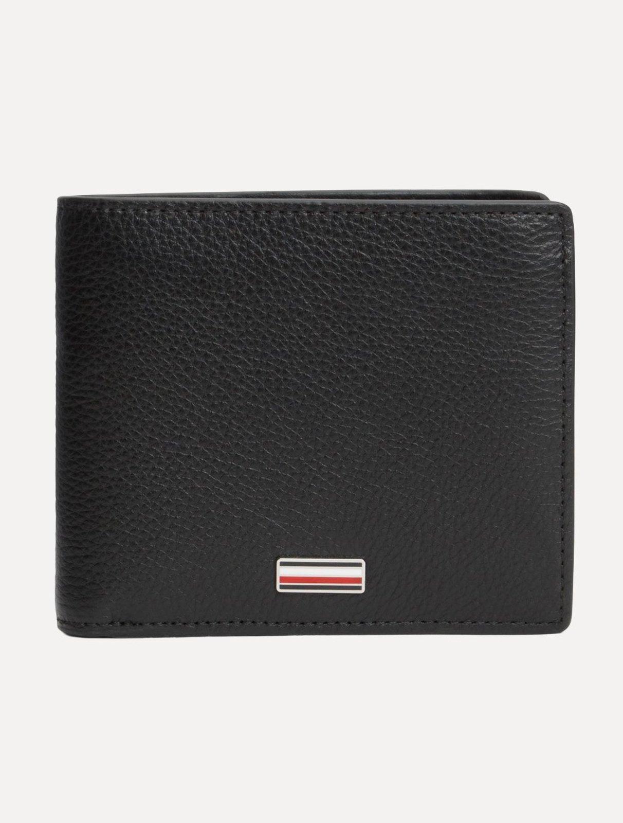 Carteira Tommy Hilfiger Porta Cartão Logo Central Mini CC Wallet Preta