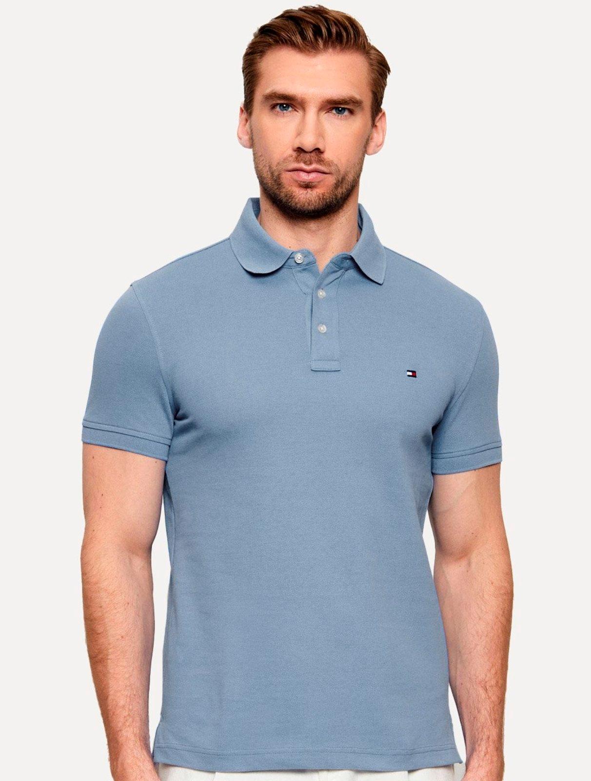 Polo Tommy Hilfiger Masculina Slim Piquet 1985 Azul Eclesiástico
