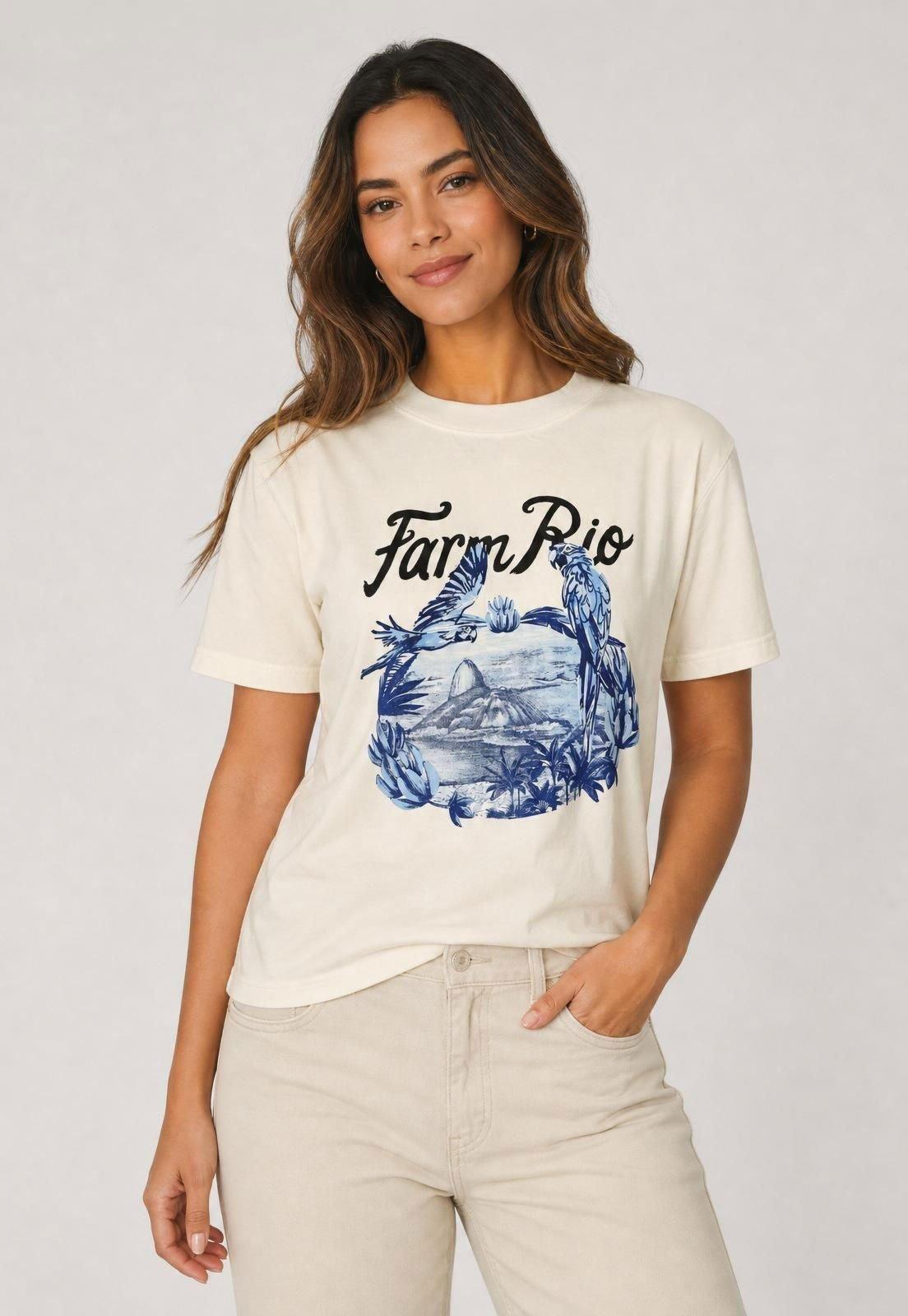 Camiseta Feminina FARM Estampa Tropical Branca