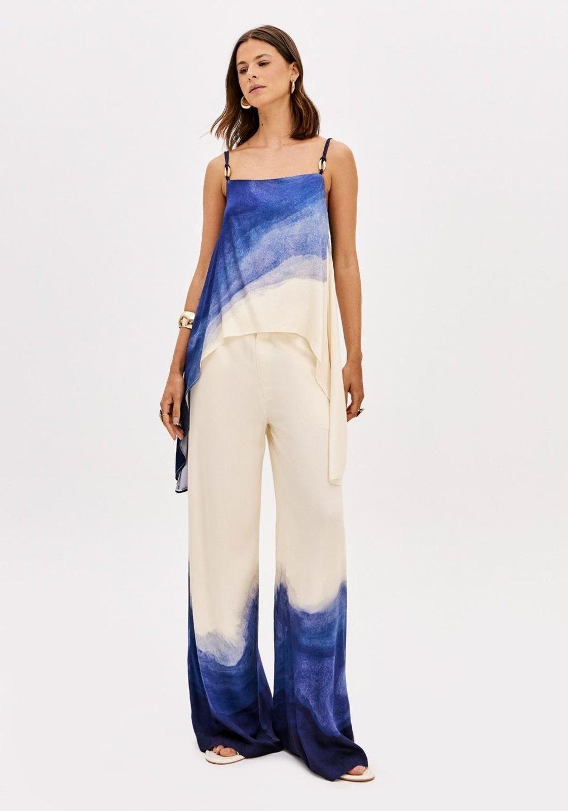 Calça Wide Leg Cintura Alta Estampada Lança Perfume