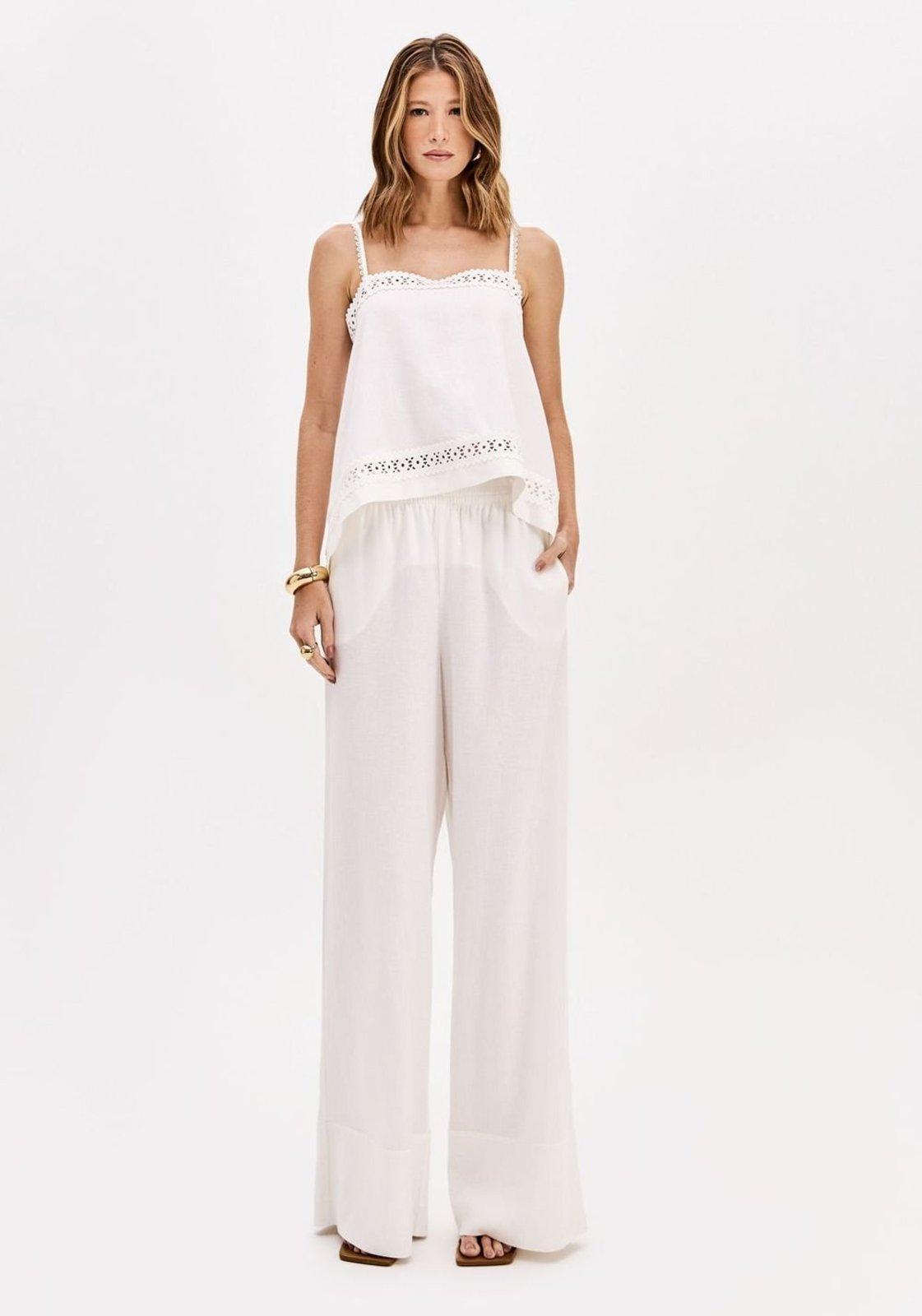 Calça Wide Leg Cintura Média Com Linho Lança Perfume