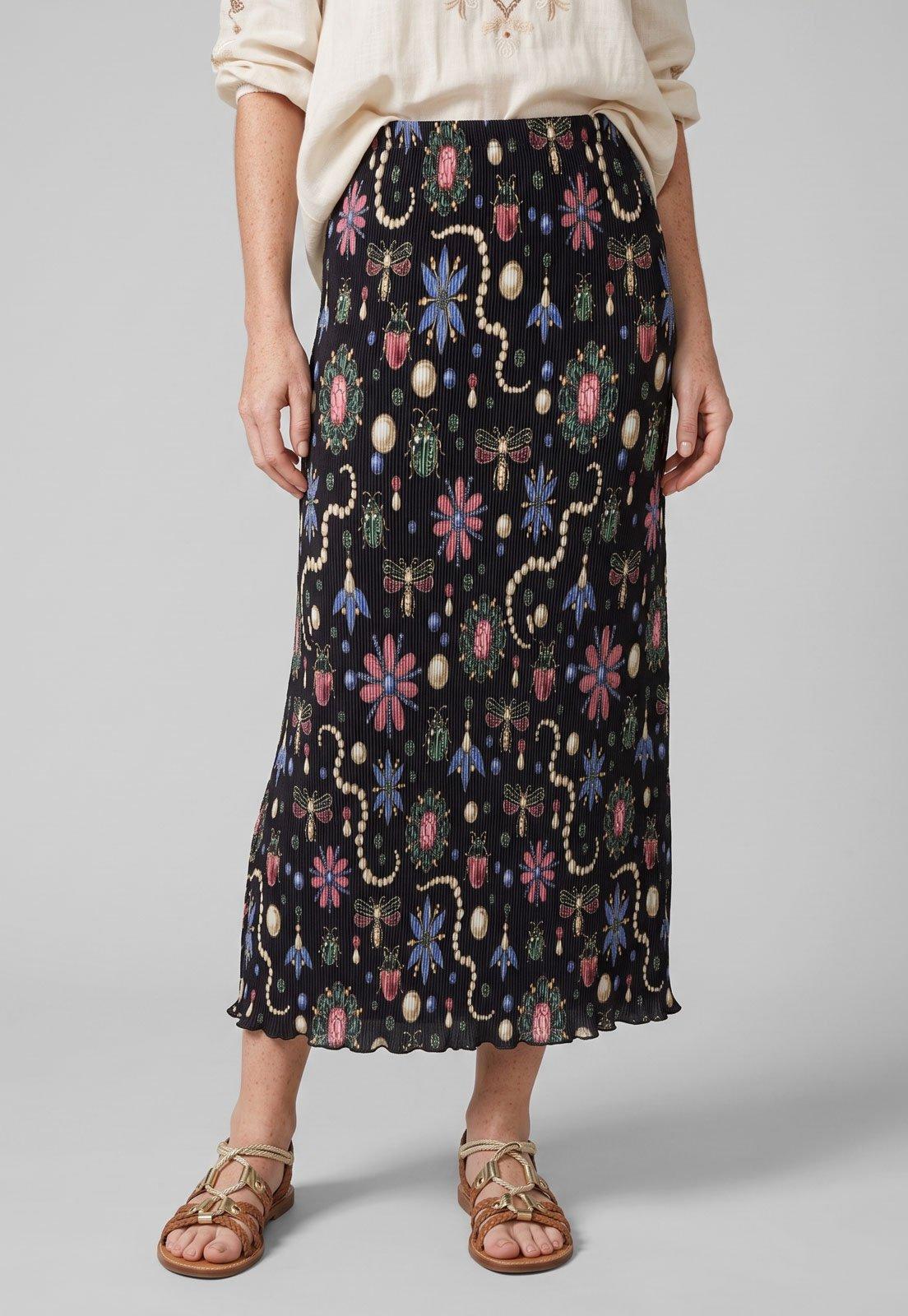 Saia Feminina FARM Estampada Midi Preta
