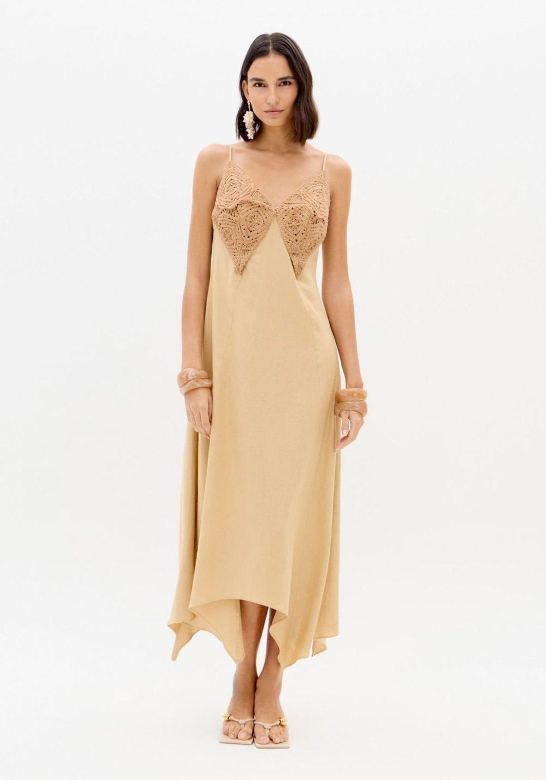 Vestido Super Midi Evasê Com Linho Lança Perfume