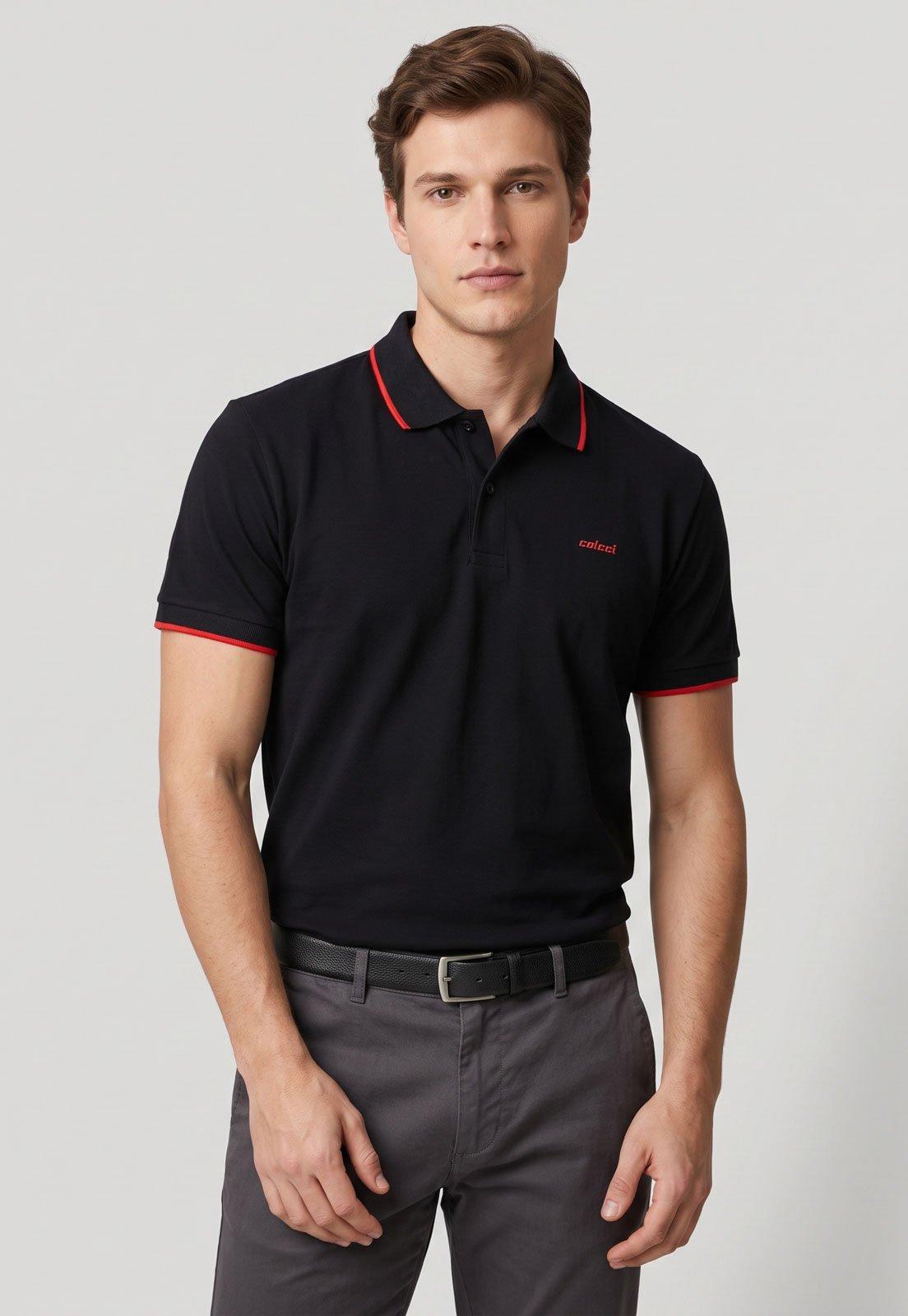 Polo Masculina Colcci Friso Preta