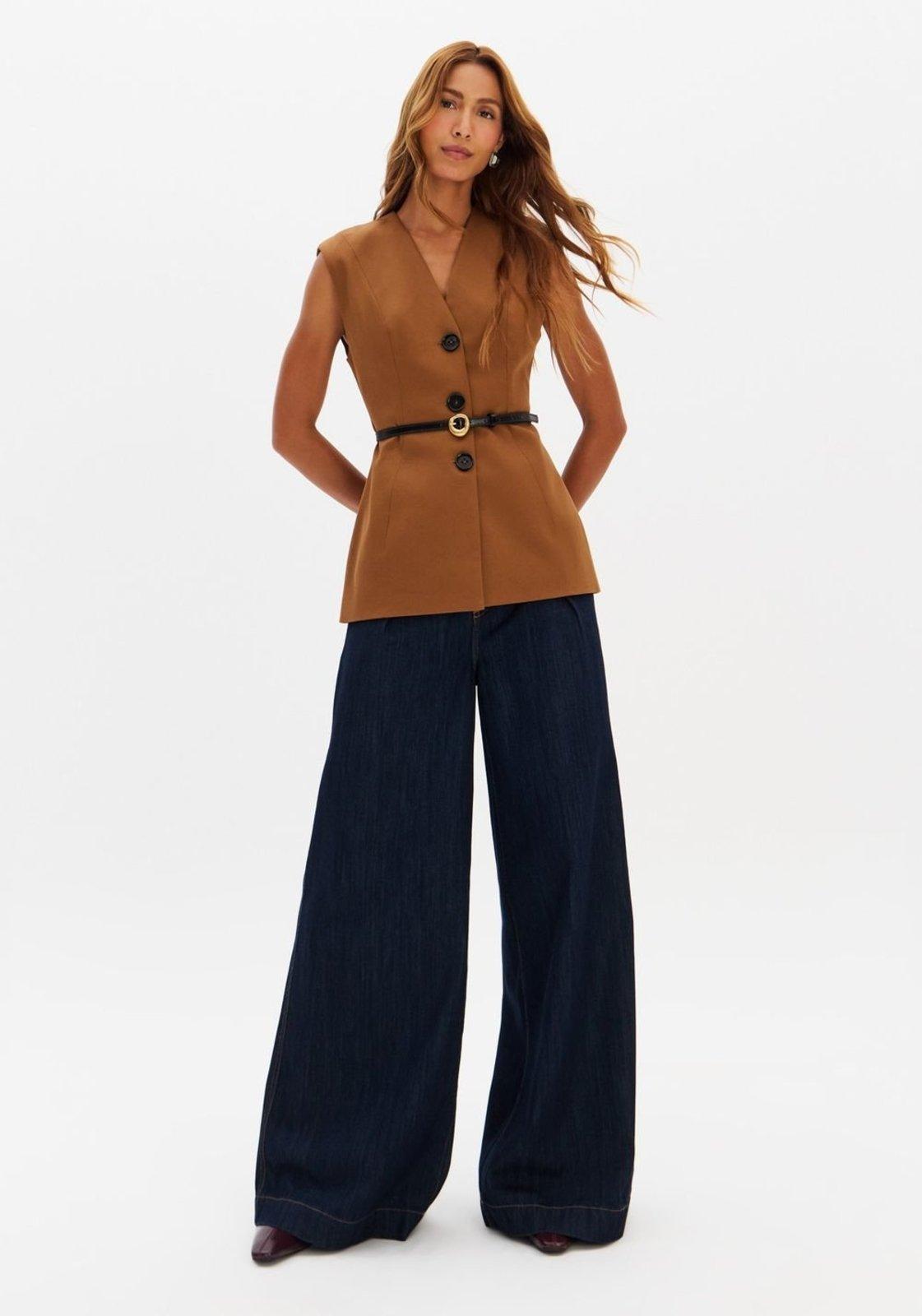 Calça Jeans Palazzo Cintura Média Lança Perfume