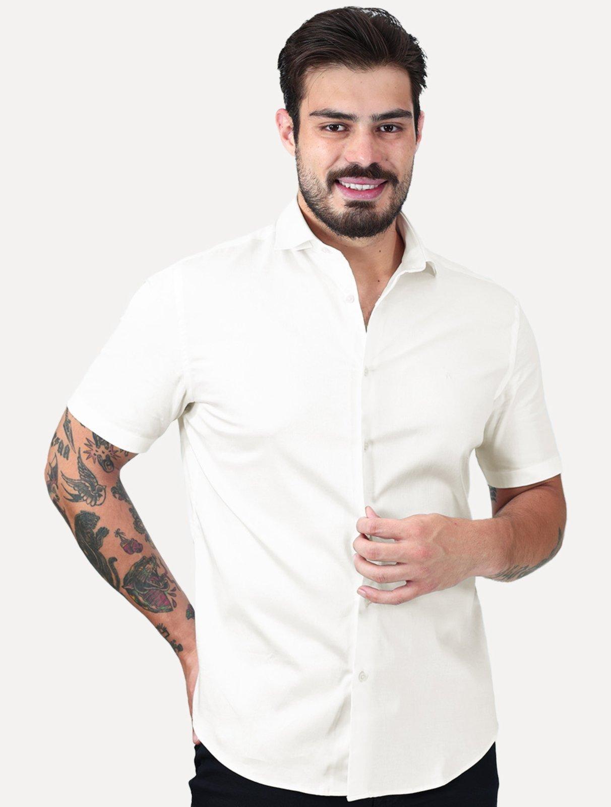 Camisa Aramis Masculina Manga Curta Slim Cetim Hudson Branco