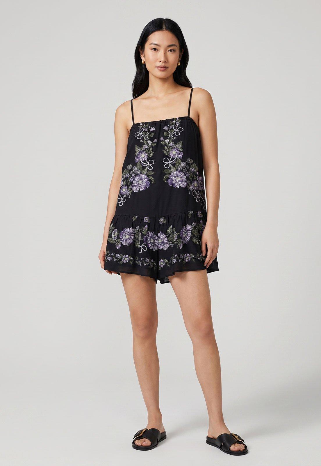 Macacão Feminino FARM Estampa Floral Preto