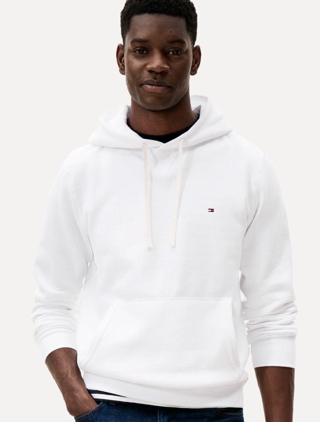 Moletom Tommy Hilfiger Masculino Essential Fleece Hoody Flag Branco