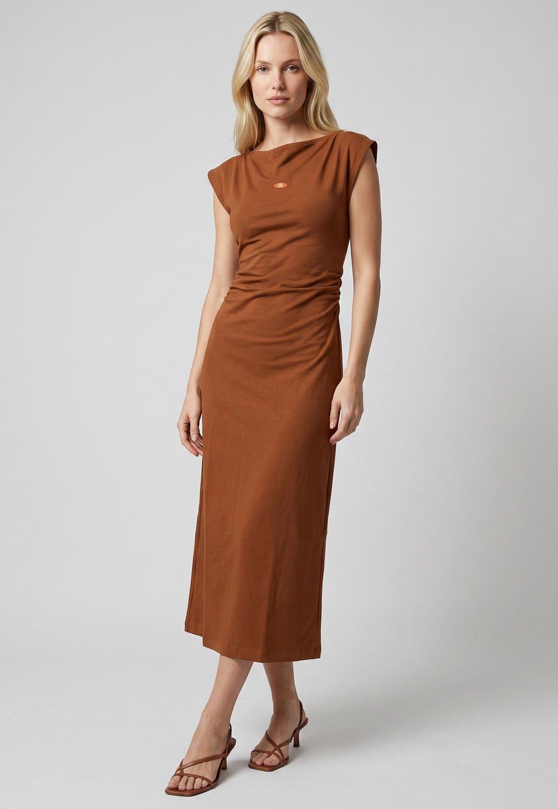Vestido Feminino Colcci Justo Decote Redondo Caramelo