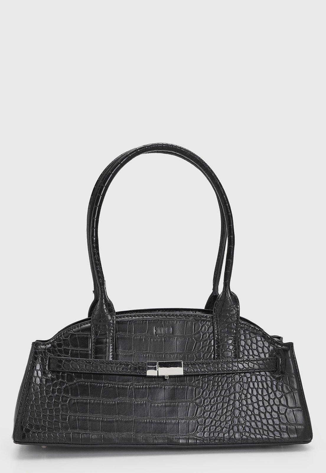 Bolsa Feminina Santa Lolla Estruturada Croco Preta