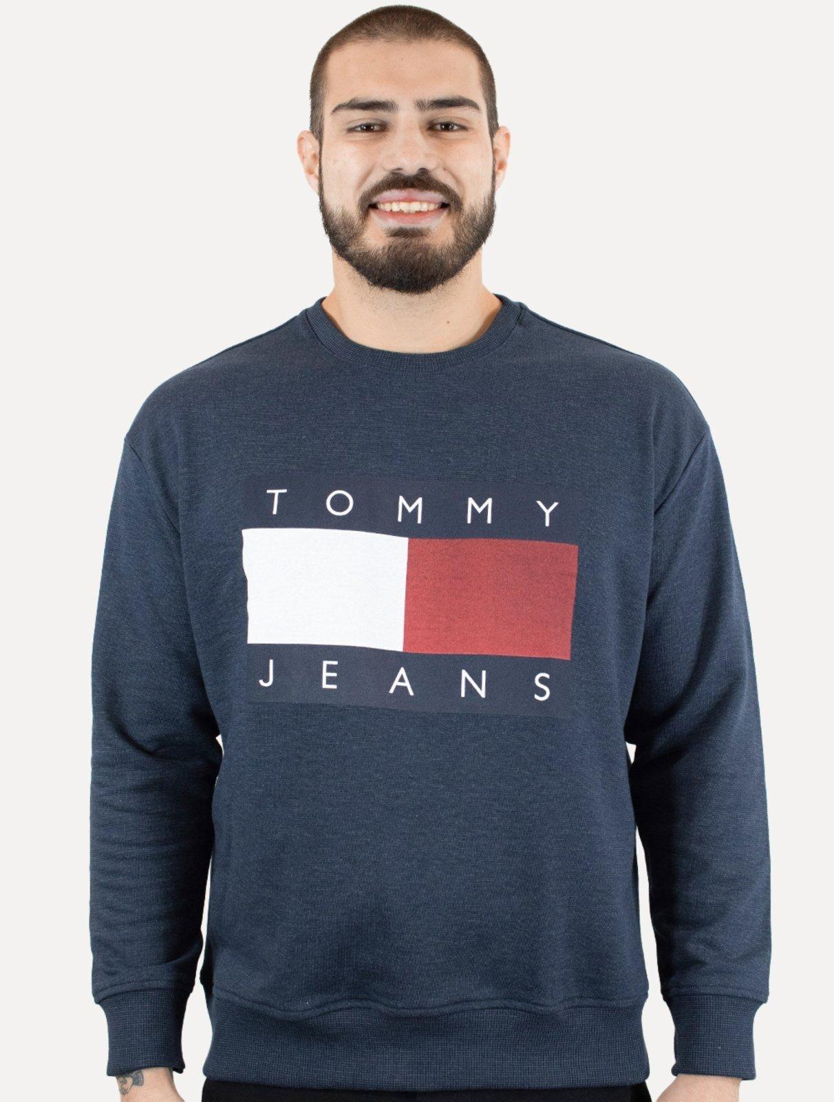 Moletom Tommy Jeans Masculino Relaxed Crewneck Melange Flag Azul Marinho