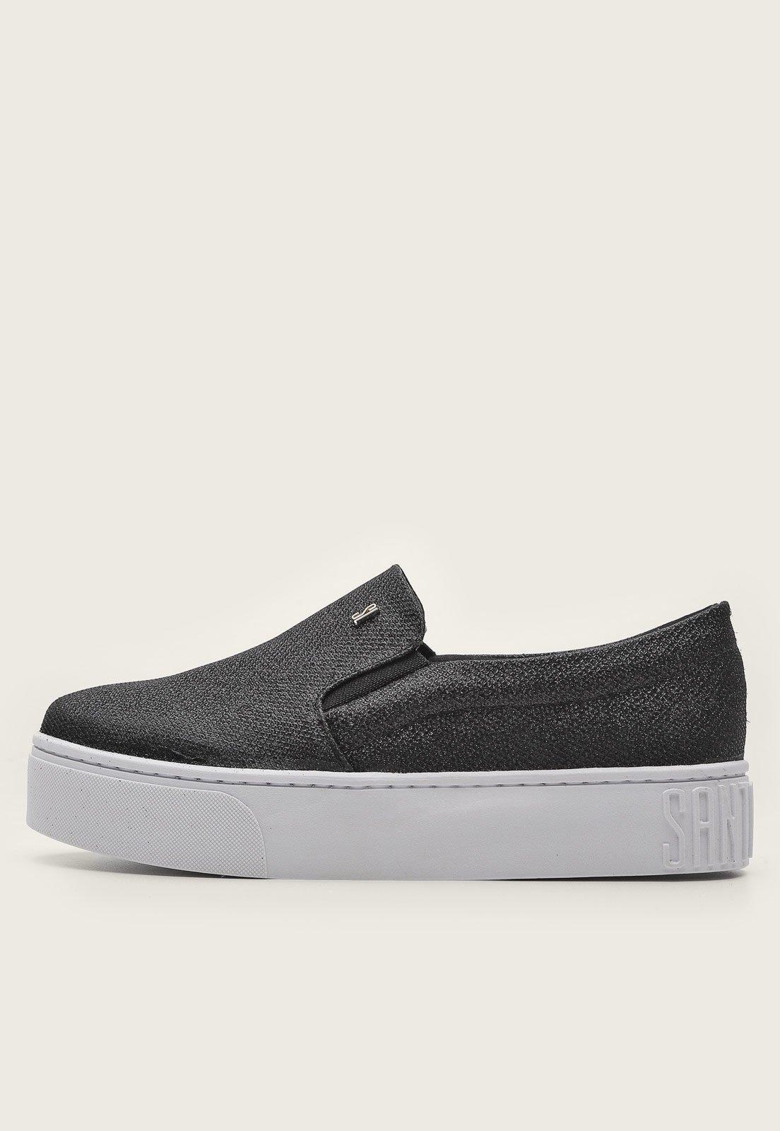 Tênis Slip On Santa Lolla Flatform Glitter Preto