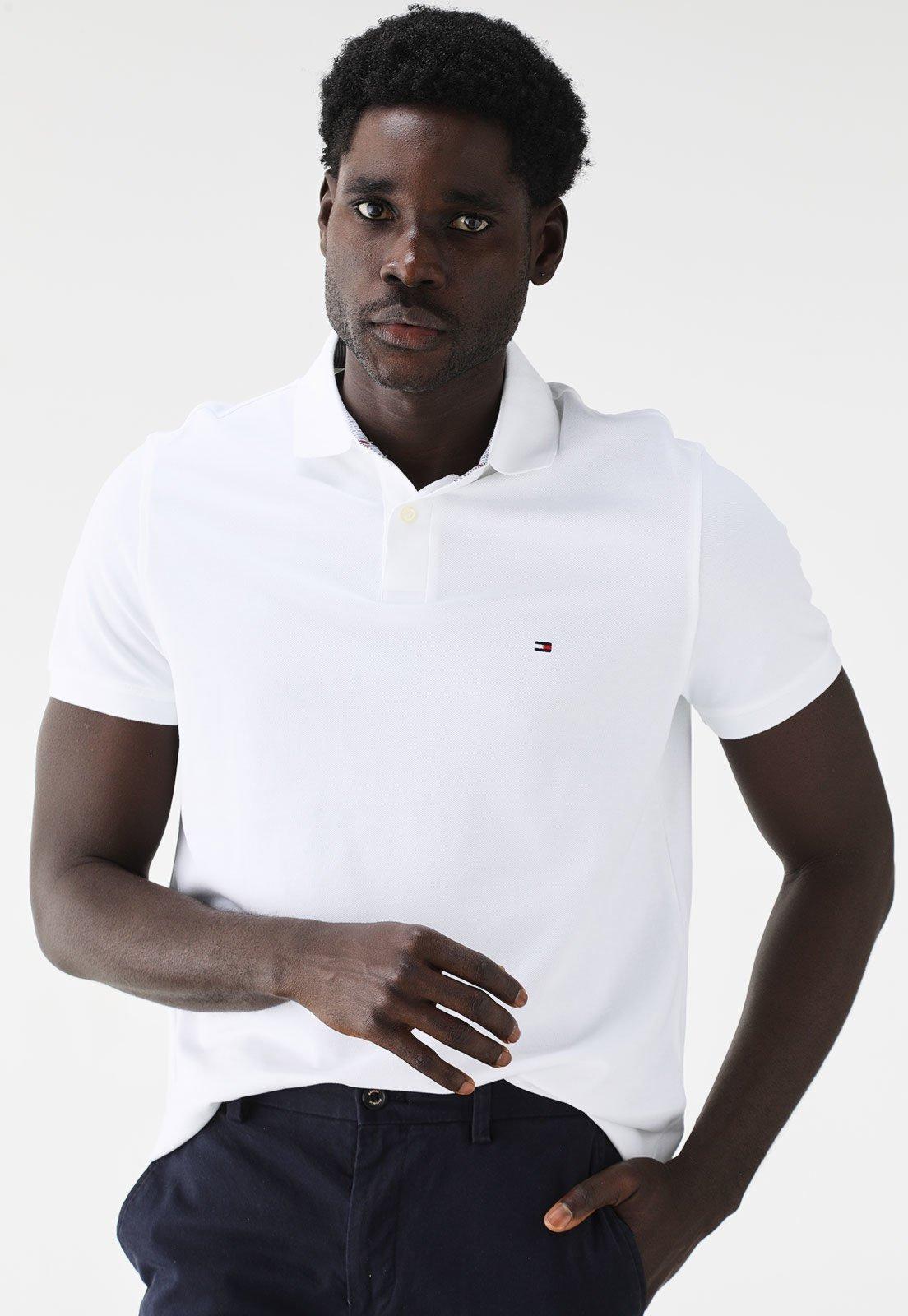 Camisa Polo Tommy Hilfiger Reta Logo Branca