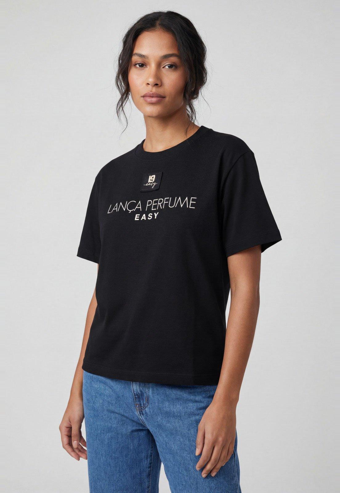 Blusa Feminina Lança Perfume Estampa Letras Preta
