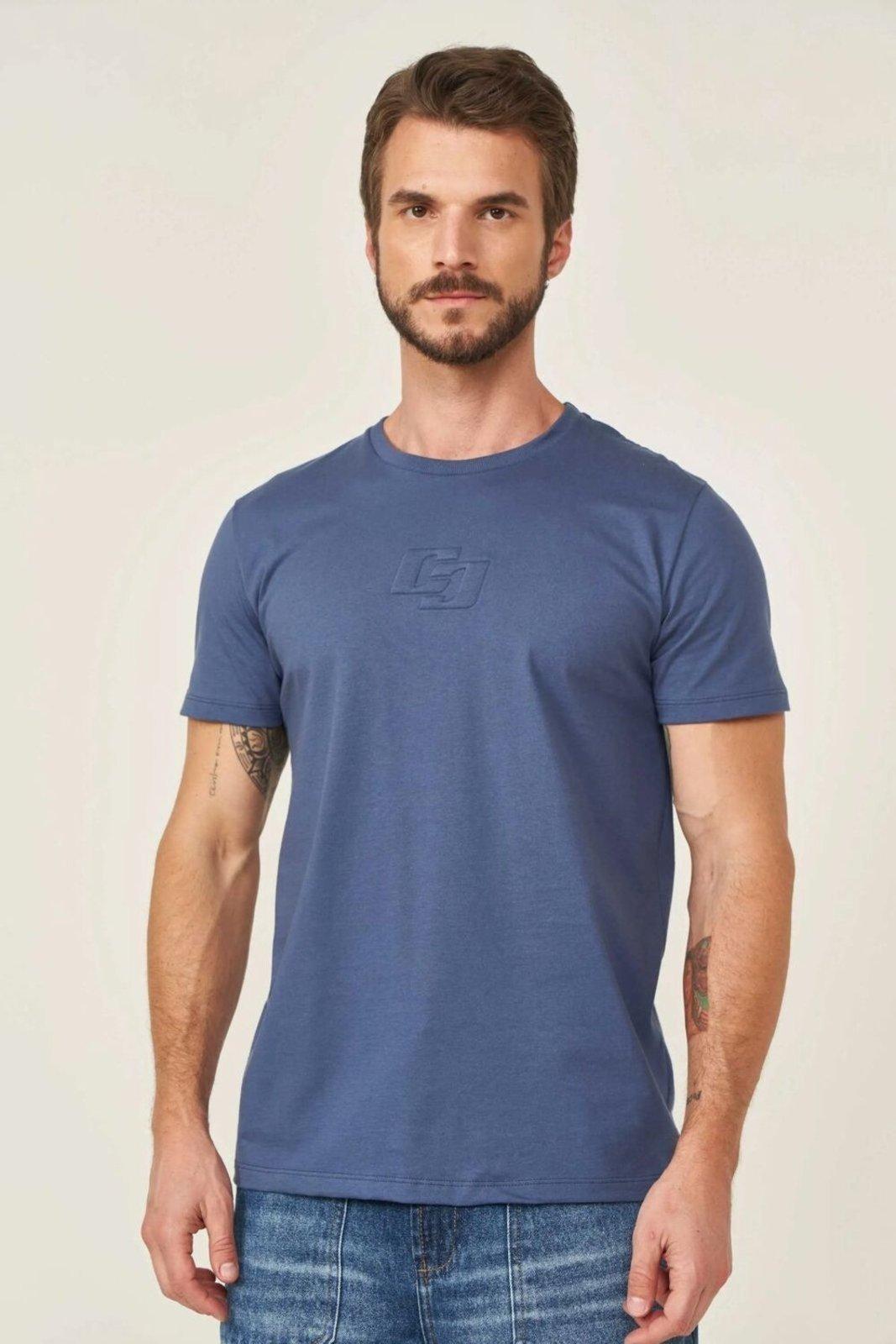 Camiseta Slim Bordado Duplo Colcci Azul Prussiano