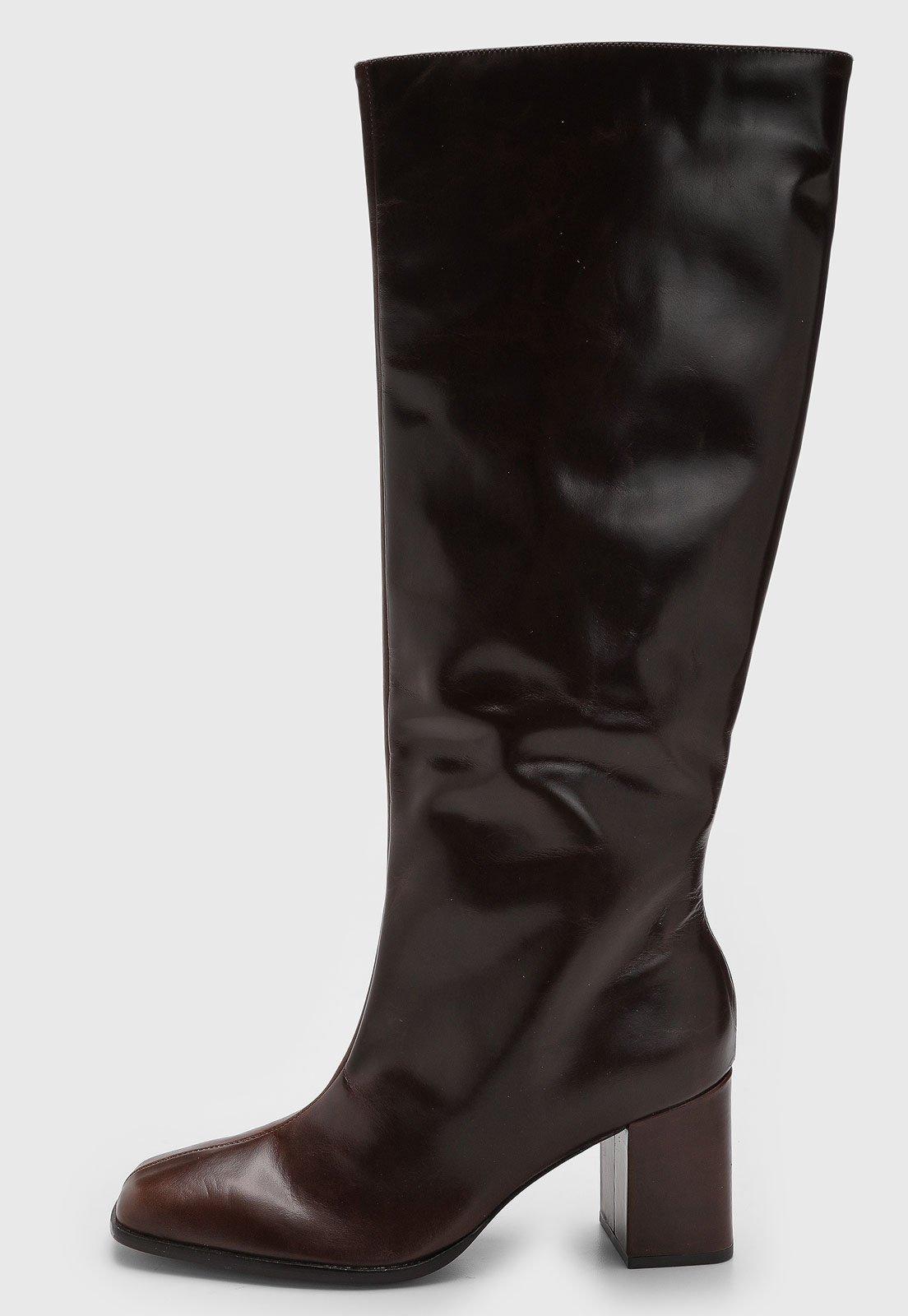 Bota Feminina Arezzo Cano Alto Couro Marrom