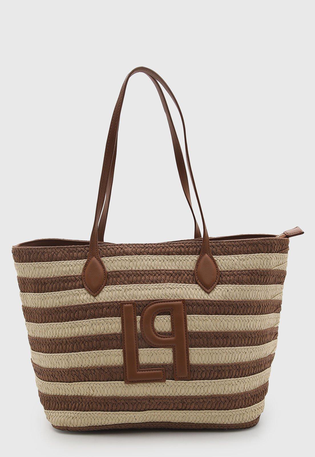 Bolsa Feminina Lança Perfume Grande Listrada Marrom