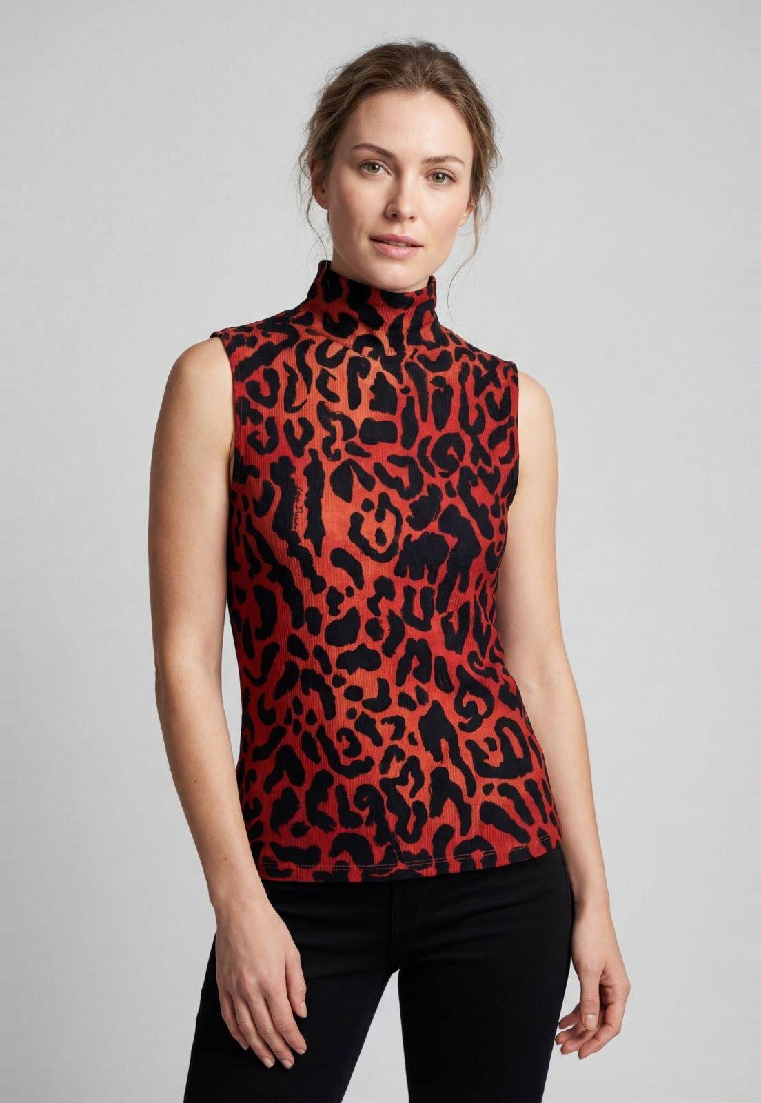 Blusa Feminina Lança Perfume Estampa Onça Vermelha