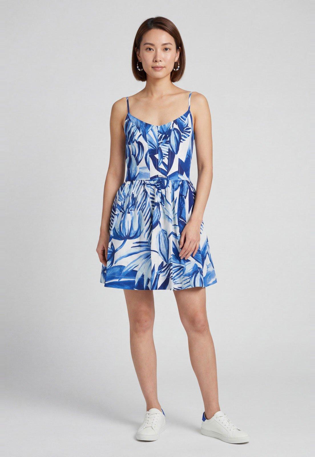 Vestido Feminino FARM Alças Finas Estampa Azul