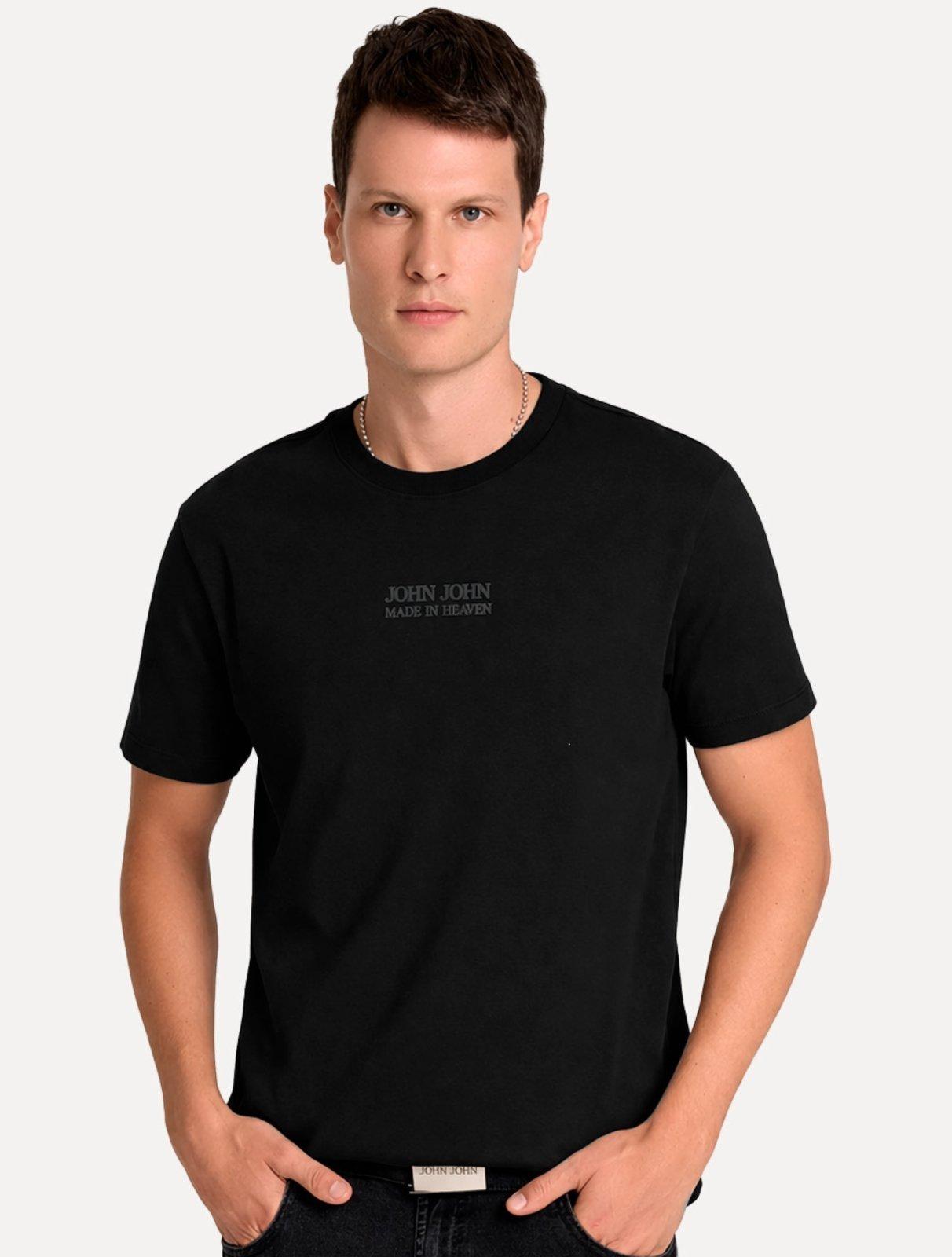 Camiseta John John Masculina Regular Fit Brand Relief Preta