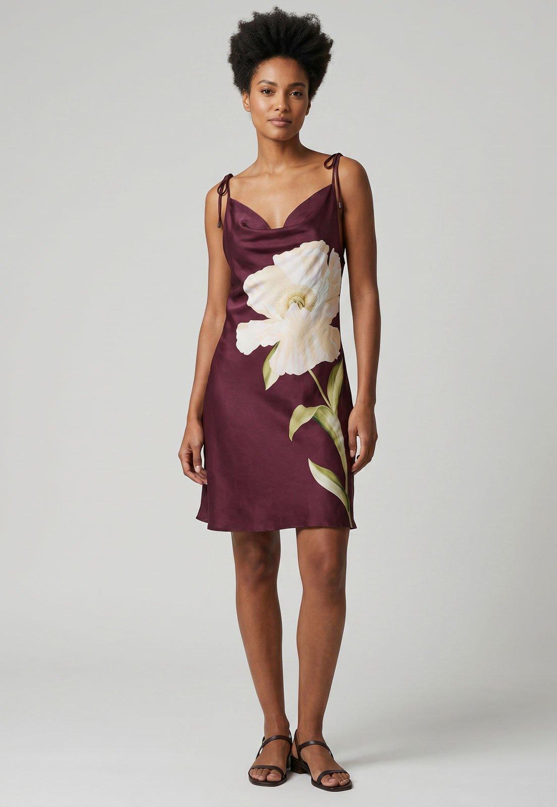 Vestido Feminino FARM Estampa Floral Bordô