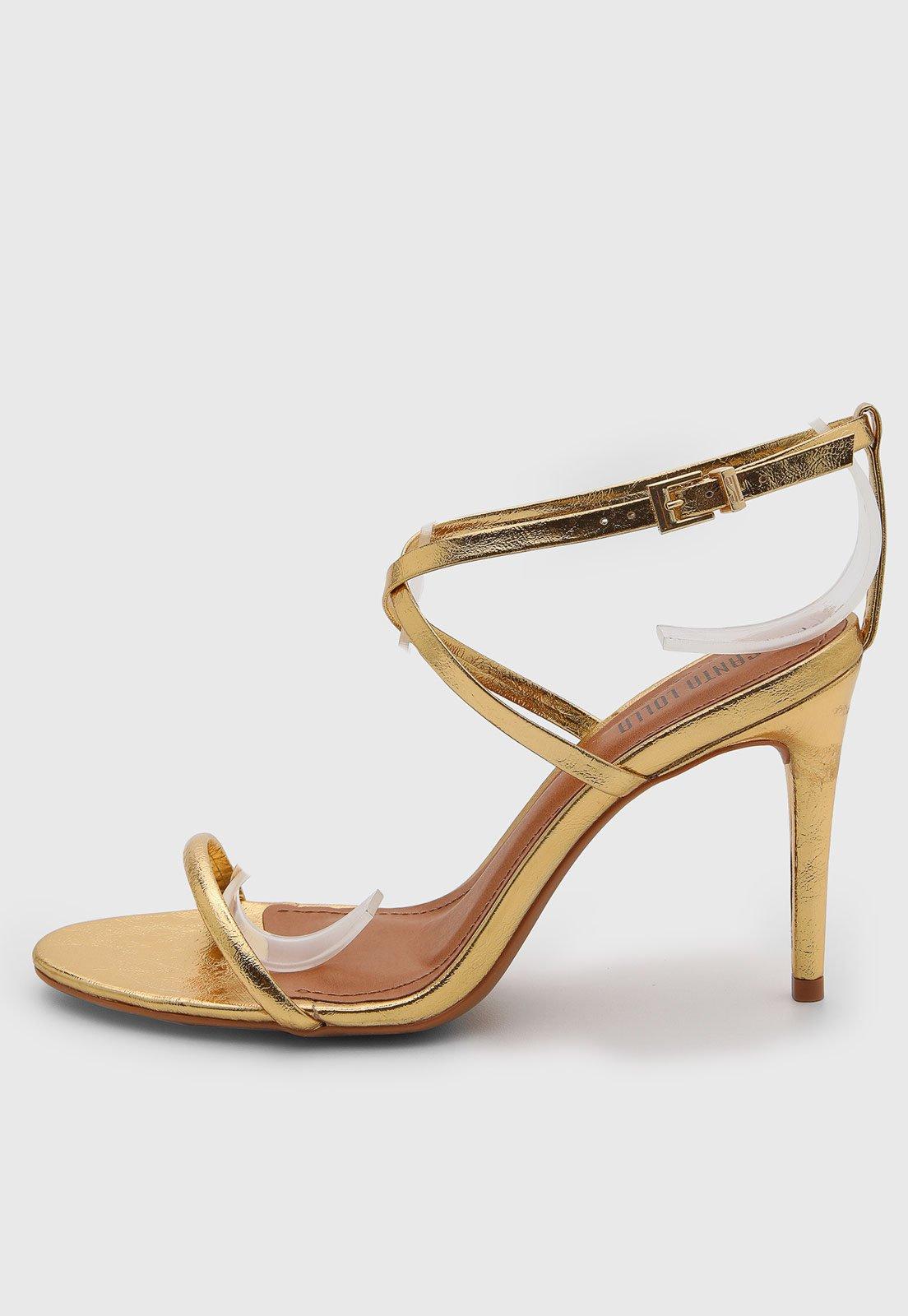 Sandália Salto Alto Santa Lolla Tiras Dourado