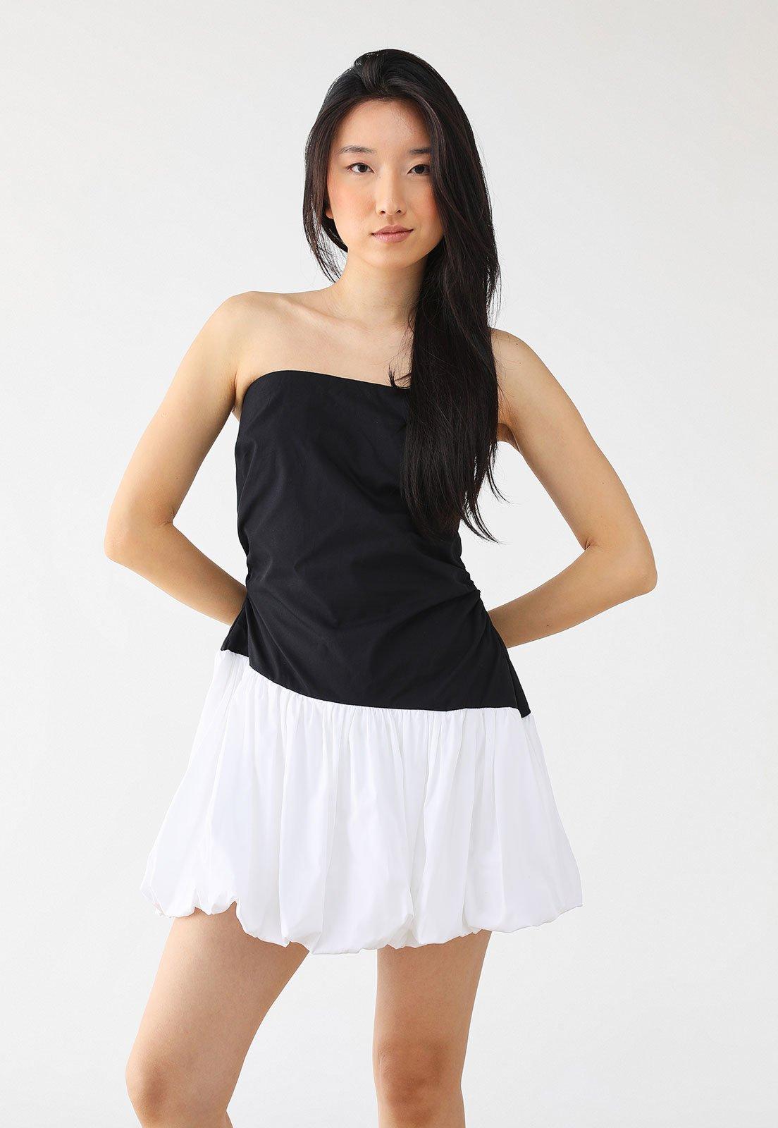Vestido FARM Curto Balonê Sem Alça Preto
