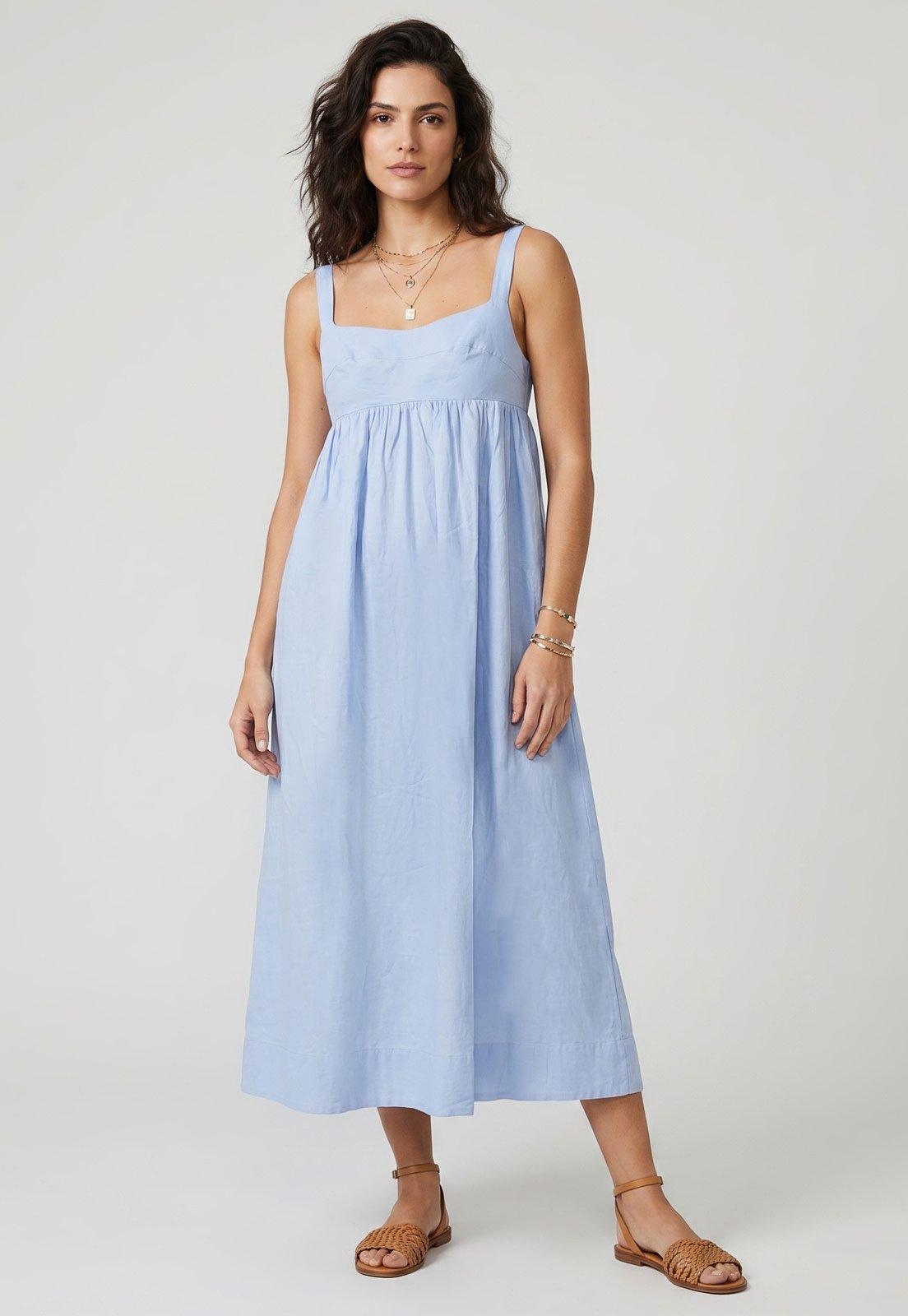Vestido Feminino FARM Alças Largas Azul Claro